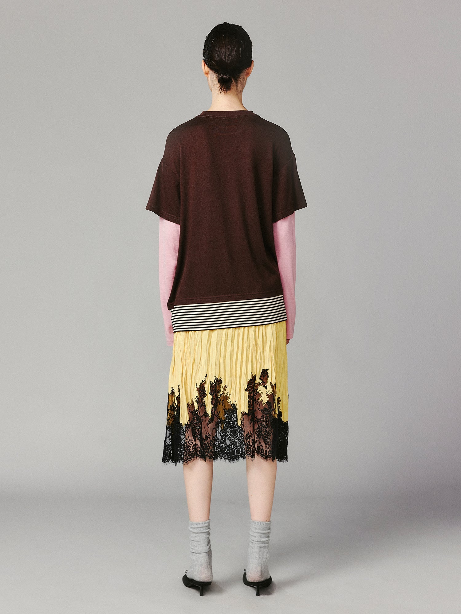 Satin jacquard lace skirt