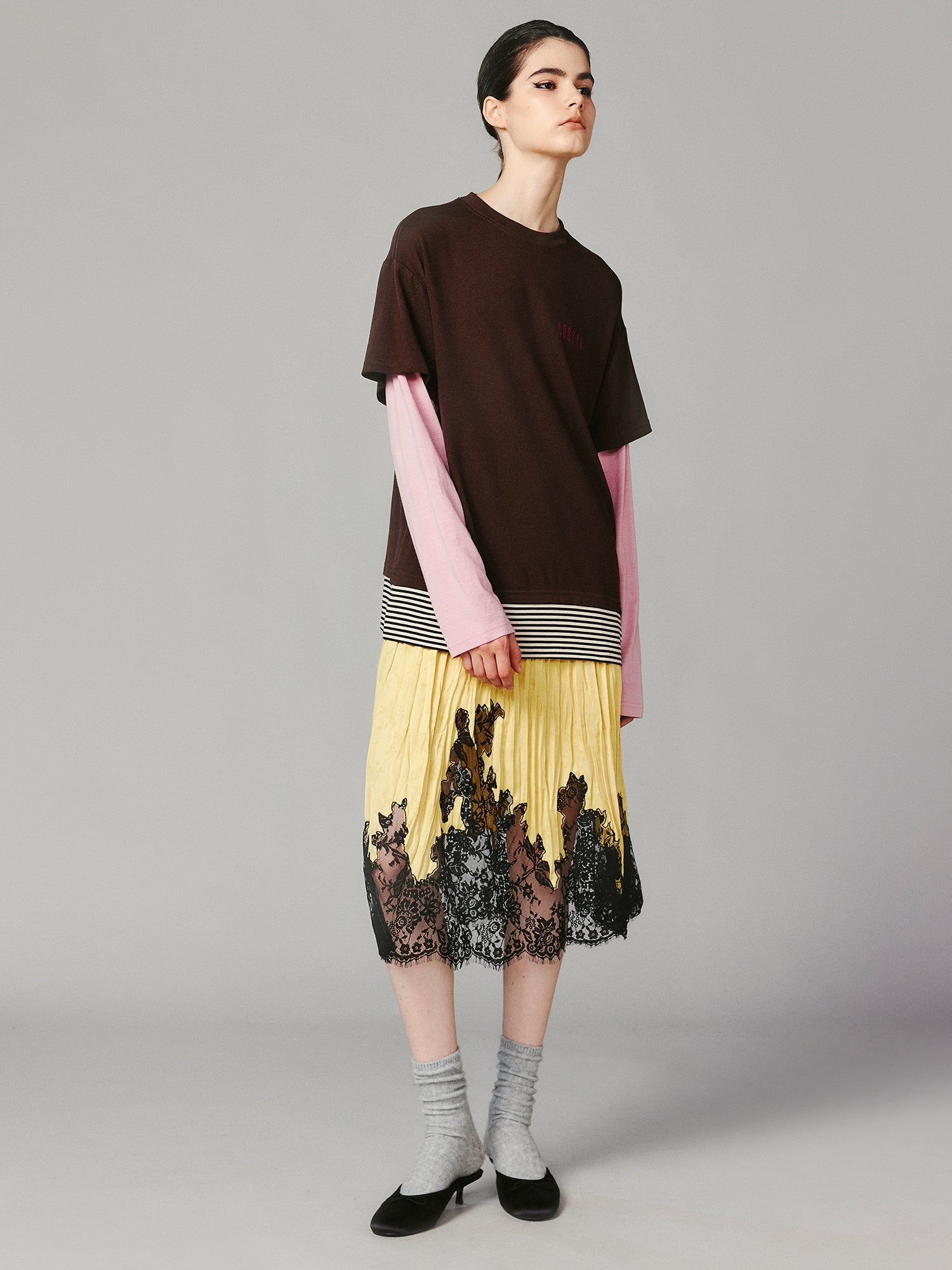 Satin jacquard lace skirt