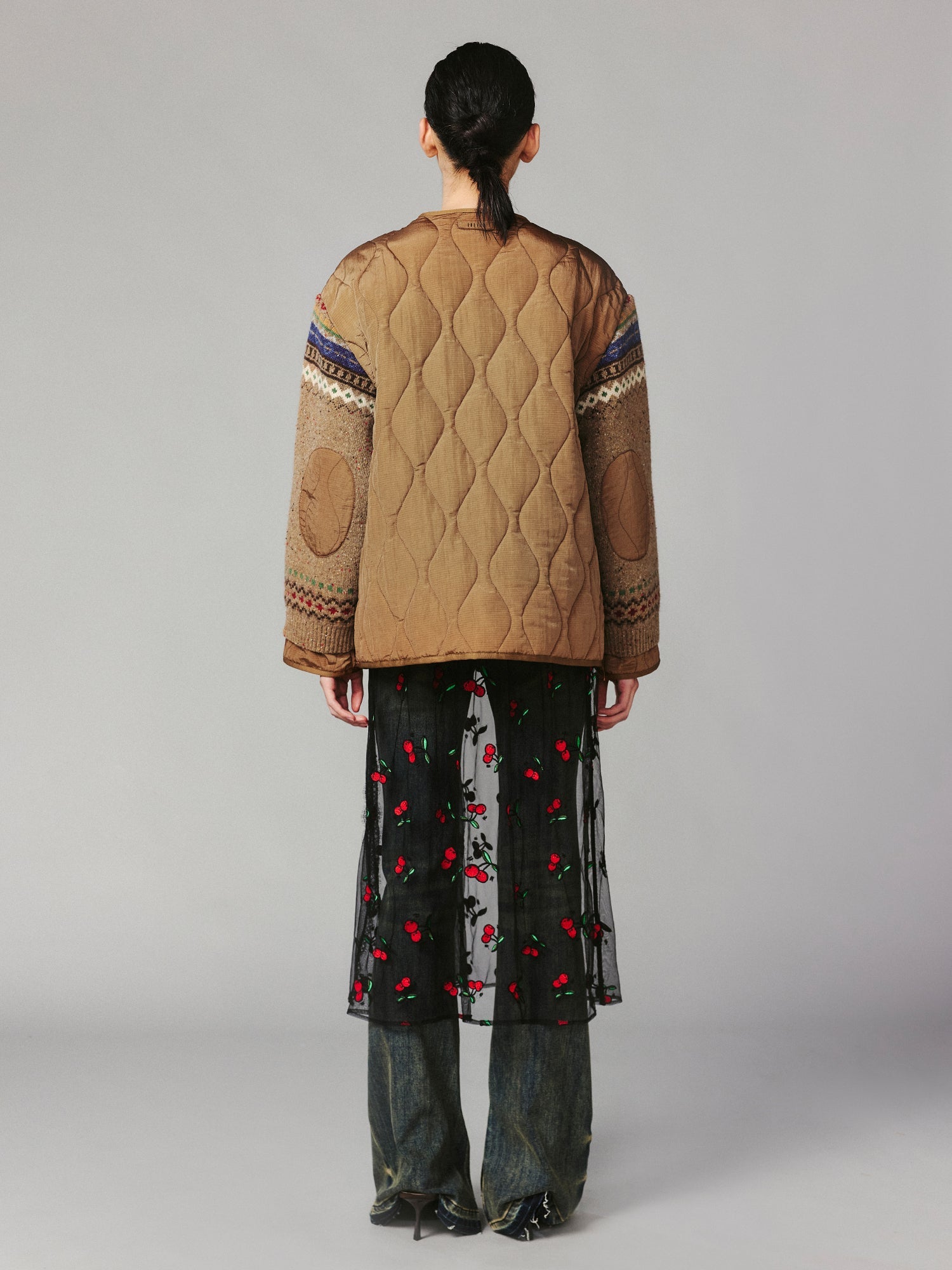 Dynamic cherry fair isle cotton coat cardigan