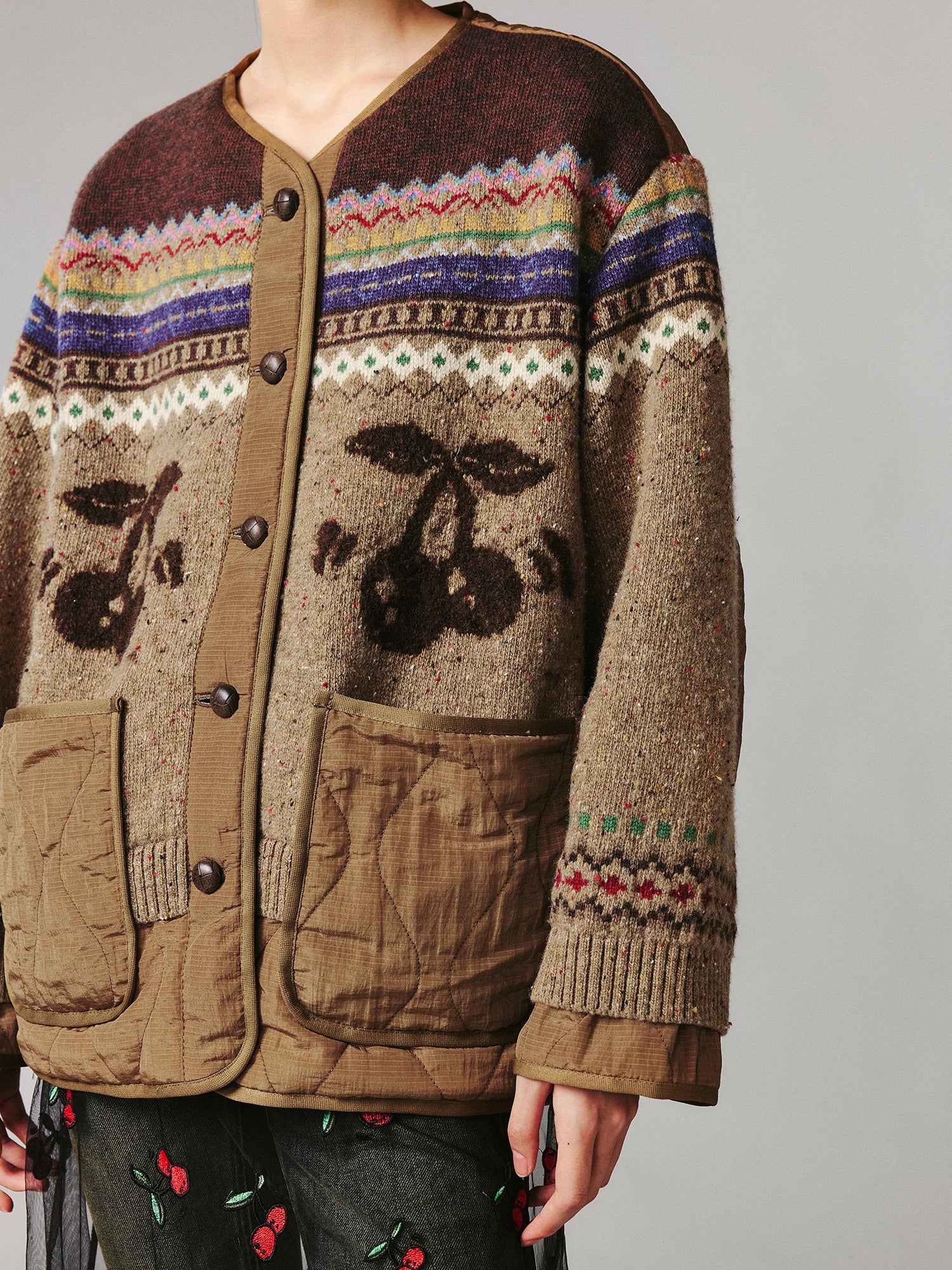 Dynamic cherry fair isle cotton coat cardigan