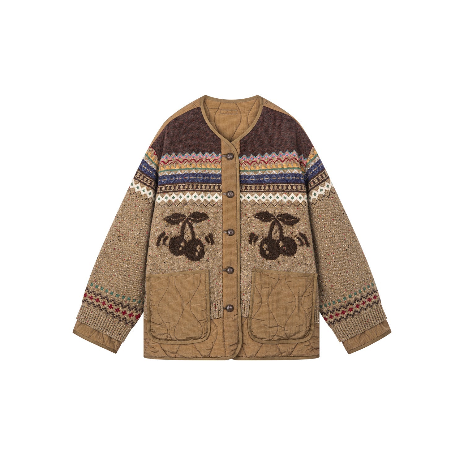 Dynamic cherry fair isle cotton coat cardigan