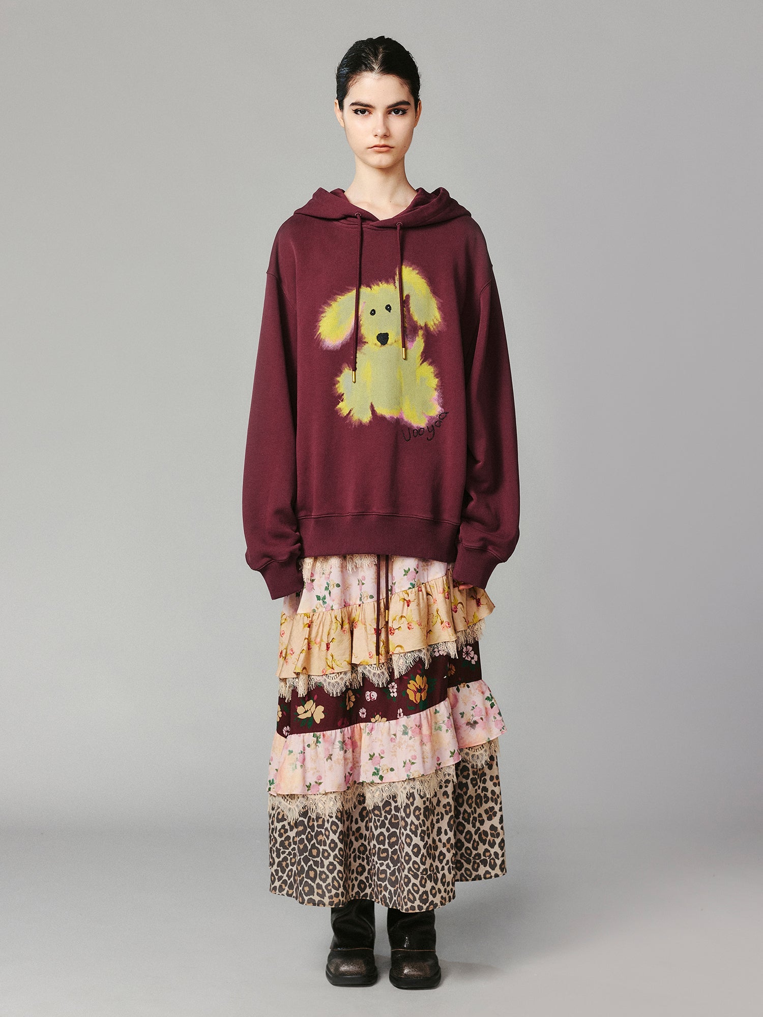 Fluffy dog print hoodie