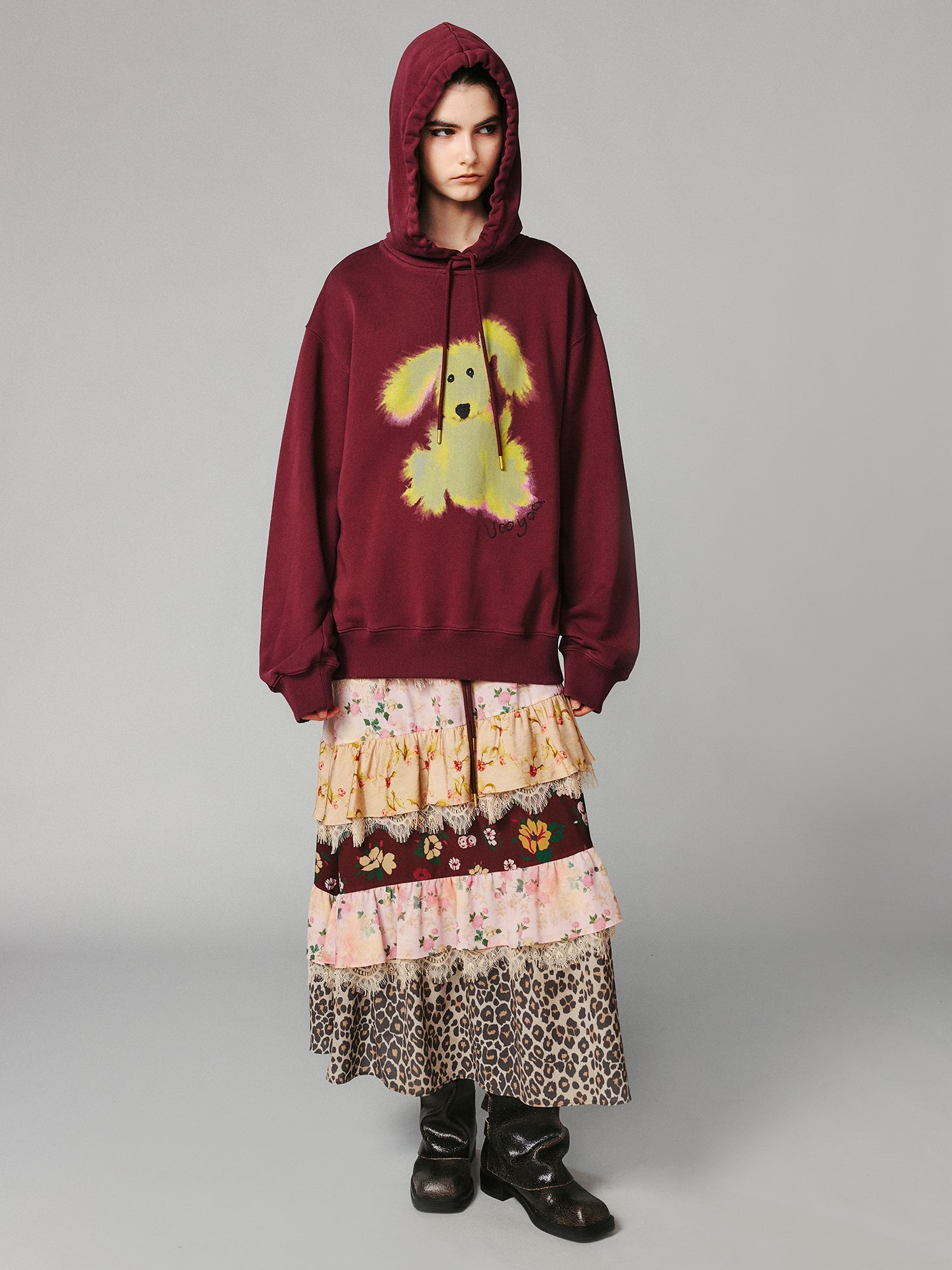 Fluffy dog print hoodie