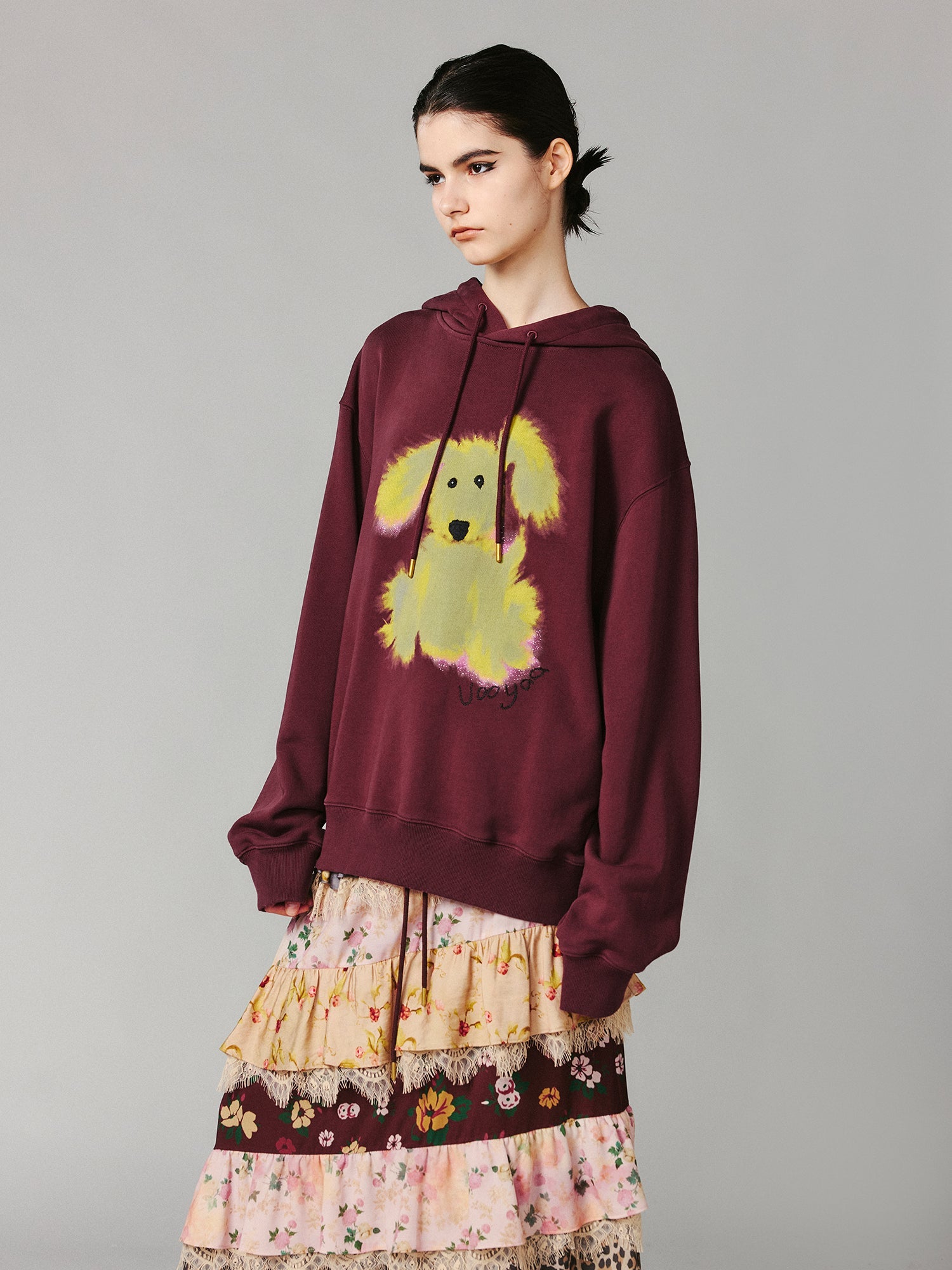 Fluffy dog print hoodie