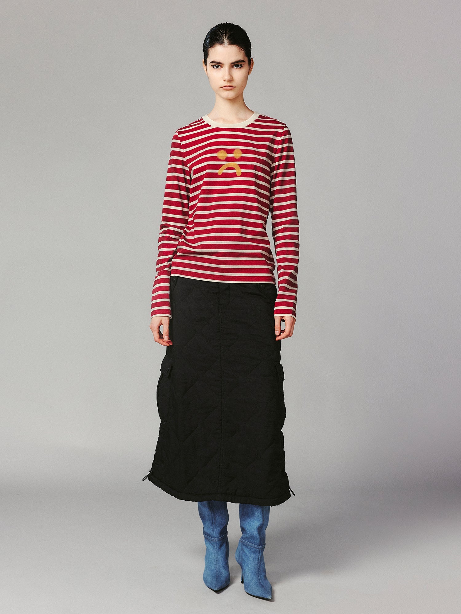 Striped sad face t-shirt