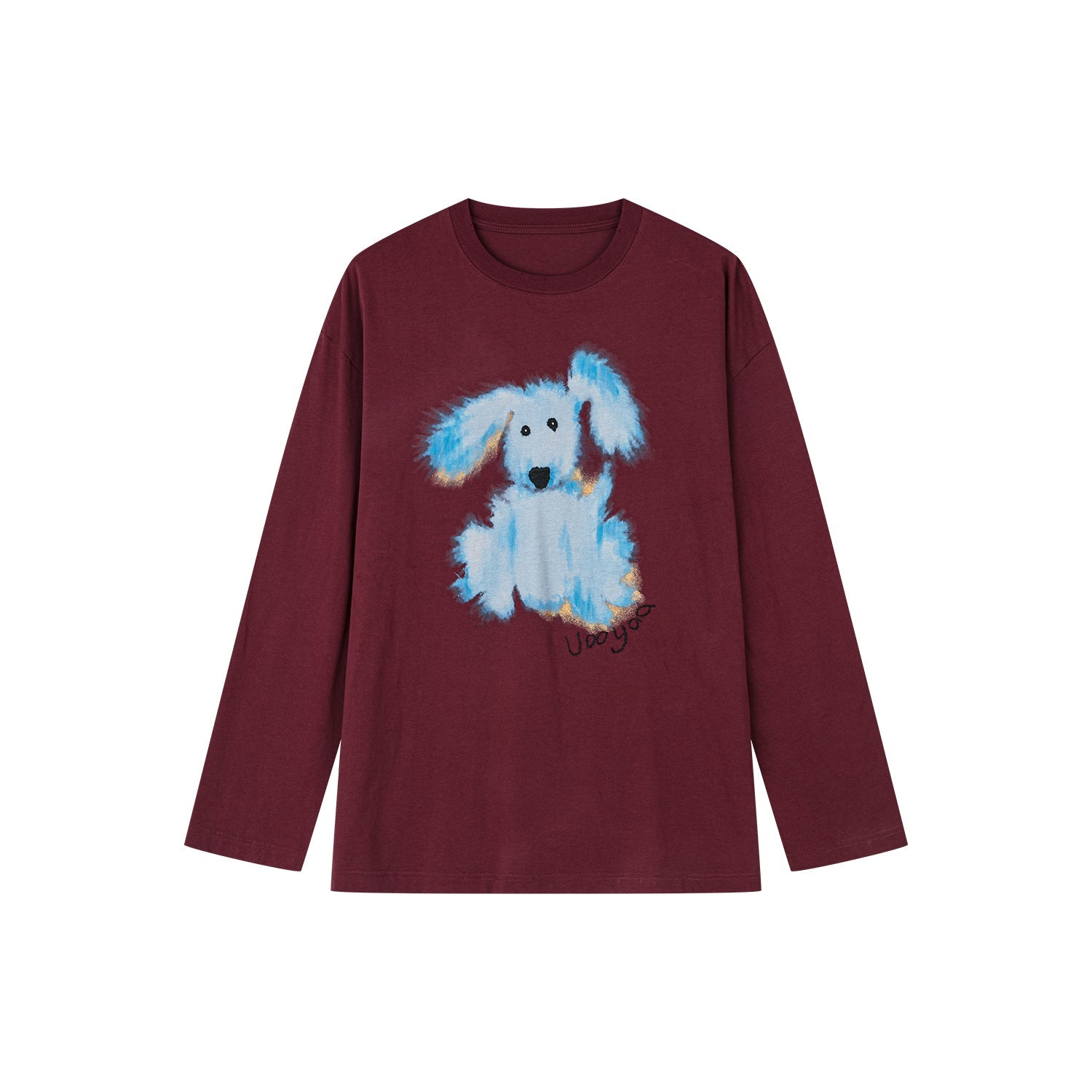Fluffy dog print long-sleeve T-shirt