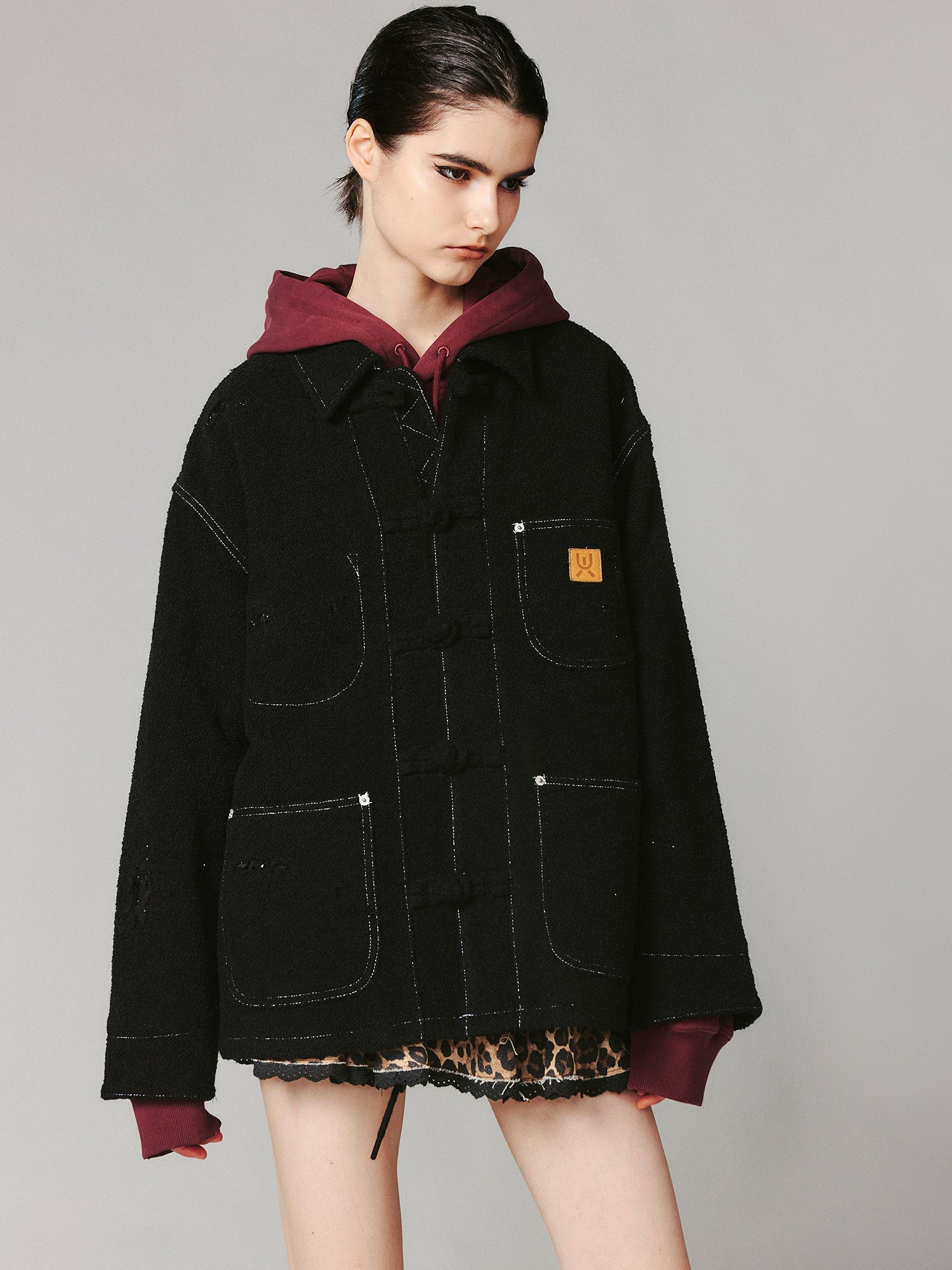 Outline stitch tweed michigan jacket