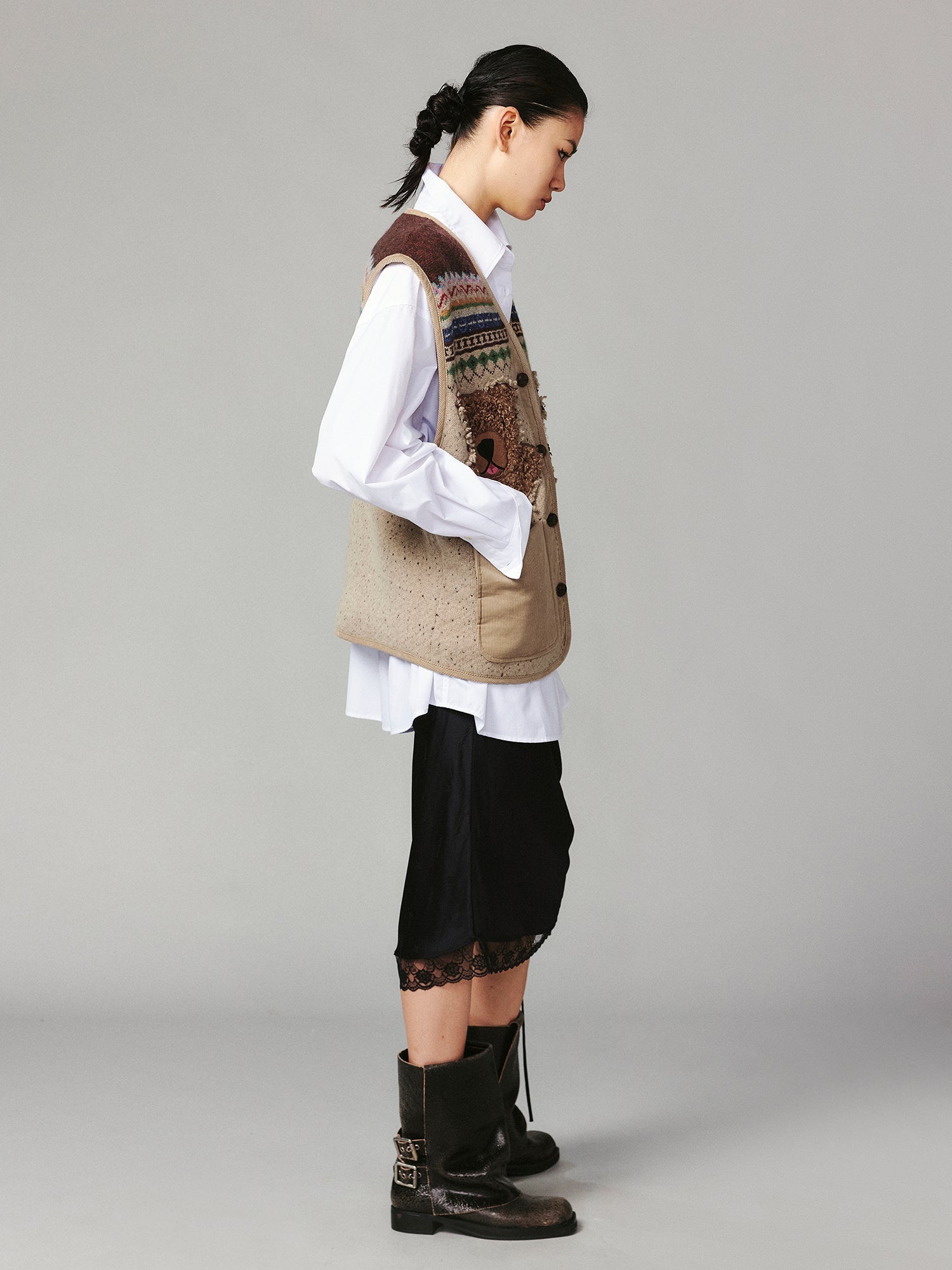 "We are bears" fair isle cotton v-neck cardigan vest