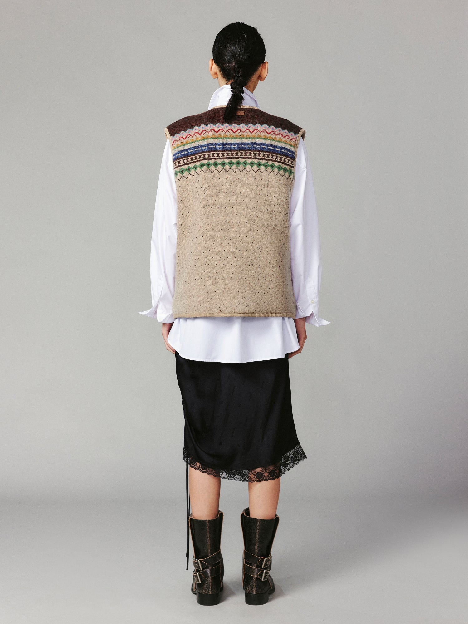 "We are bears" fair isle cotton v-neck cardigan vest