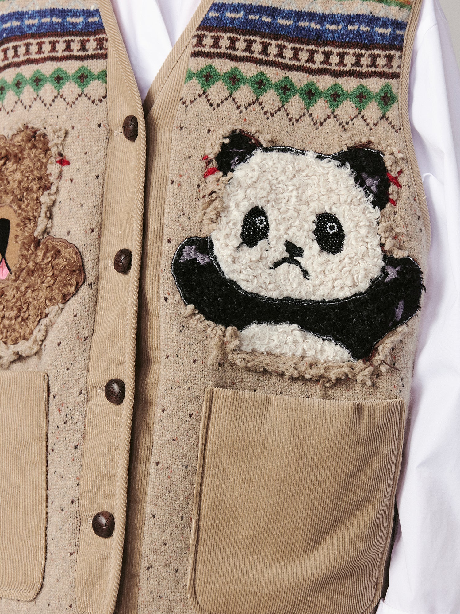 "We are bears" fair isle cotton v-neck cardigan vest