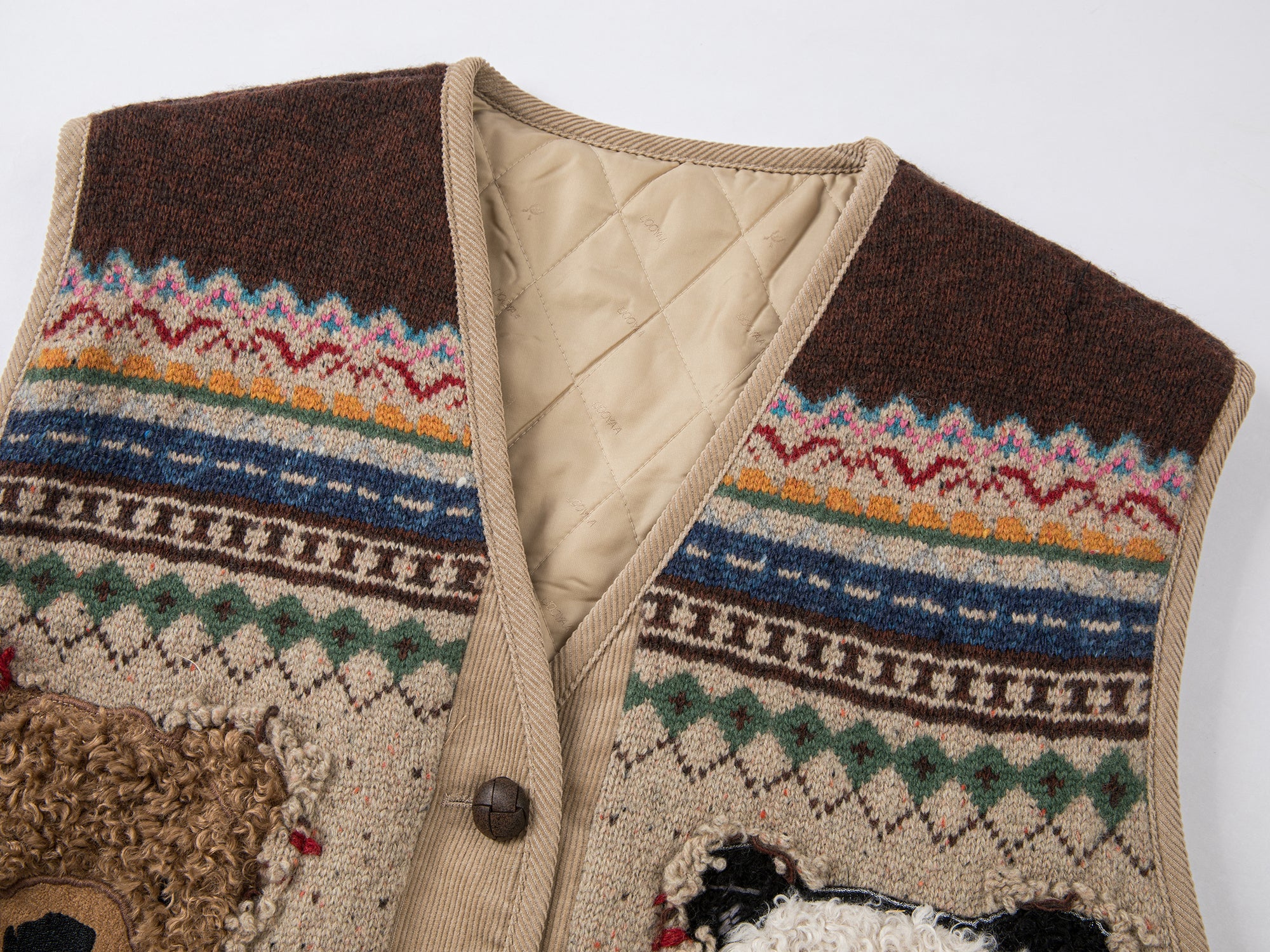 "We are bears" fair isle cotton v-neck cardigan vest
