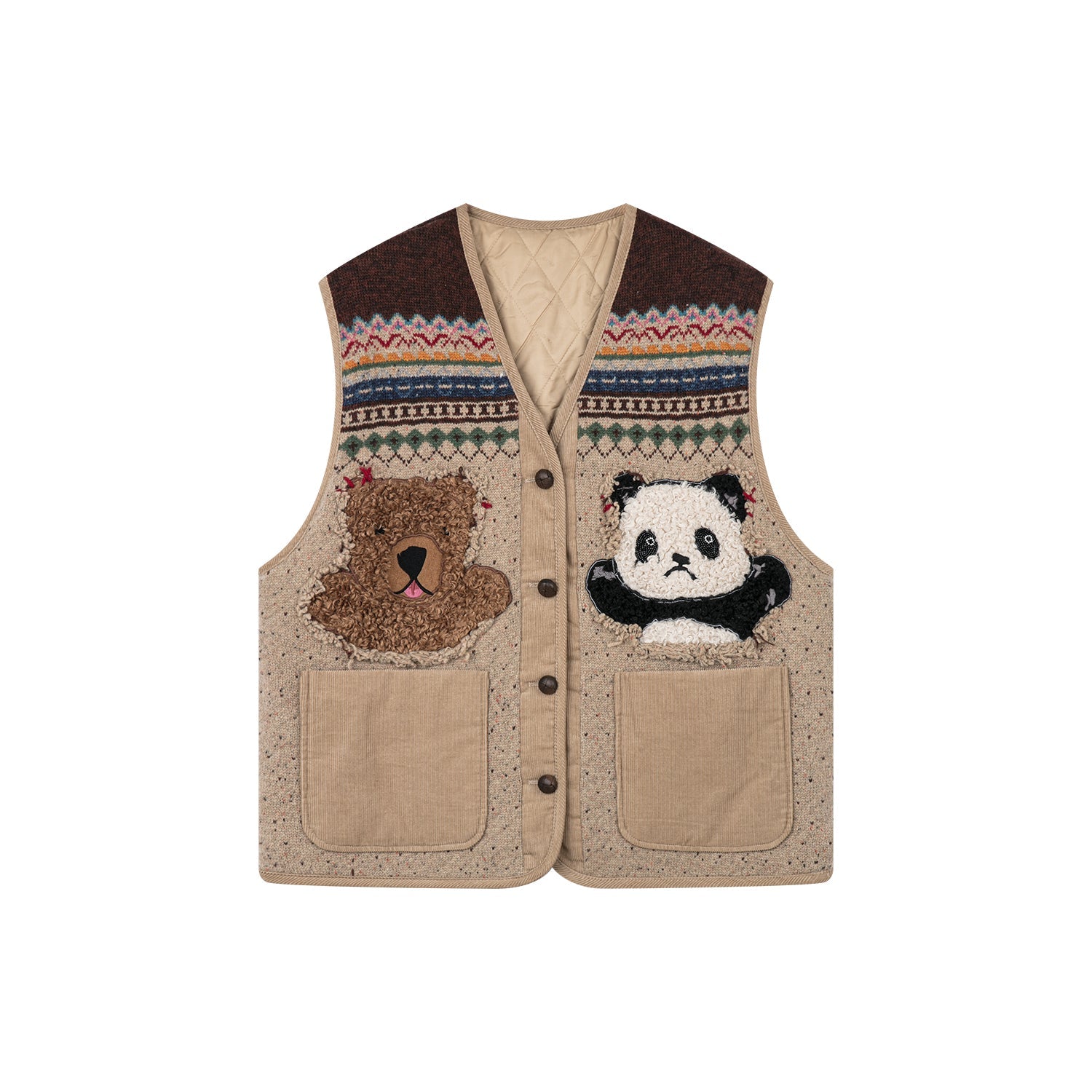 "We are bears" fair isle cotton v-neck cardigan vest