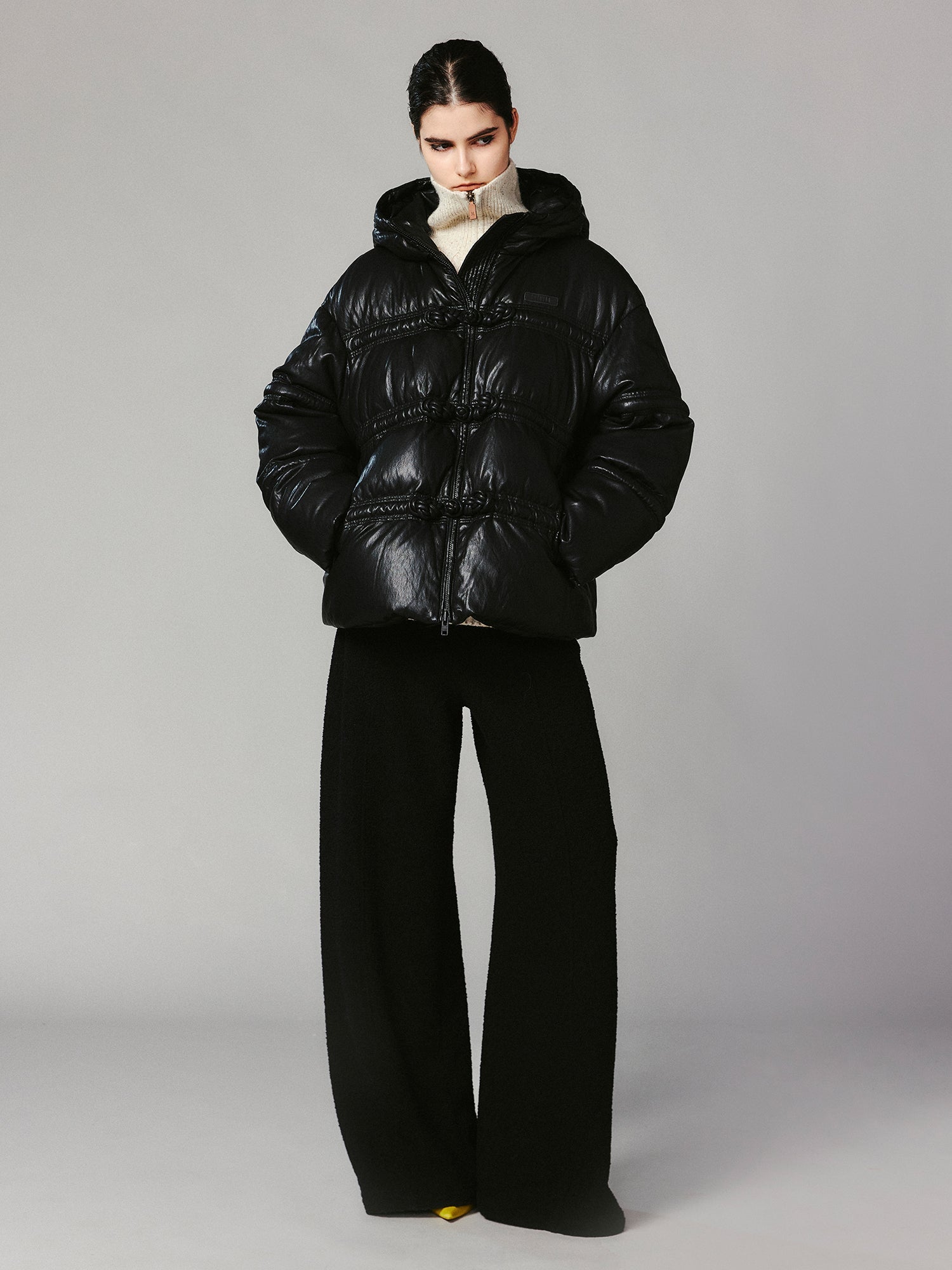 3D laced toggle PU puffer jacket