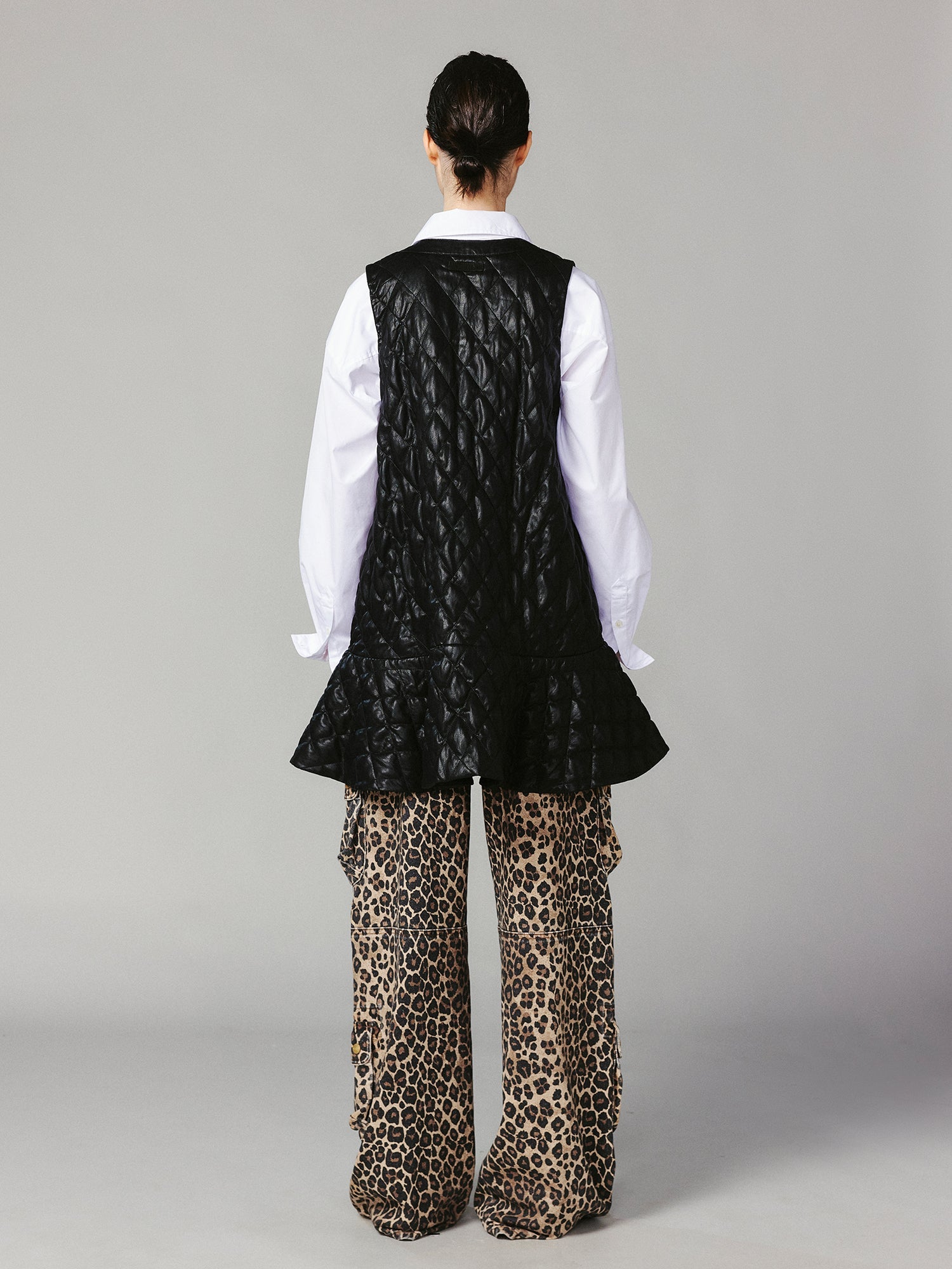 PU ruffled hem vest dress