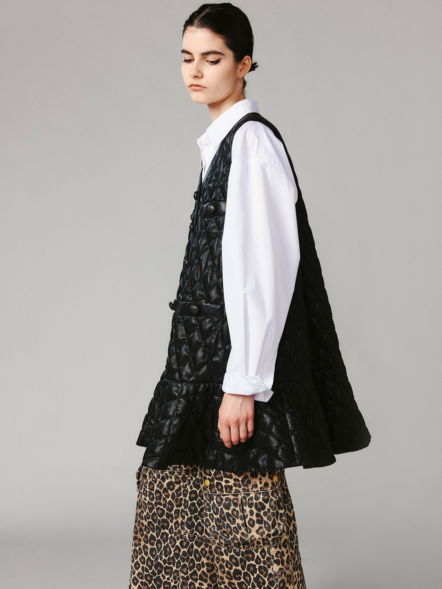 PU ruffled hem vest dress