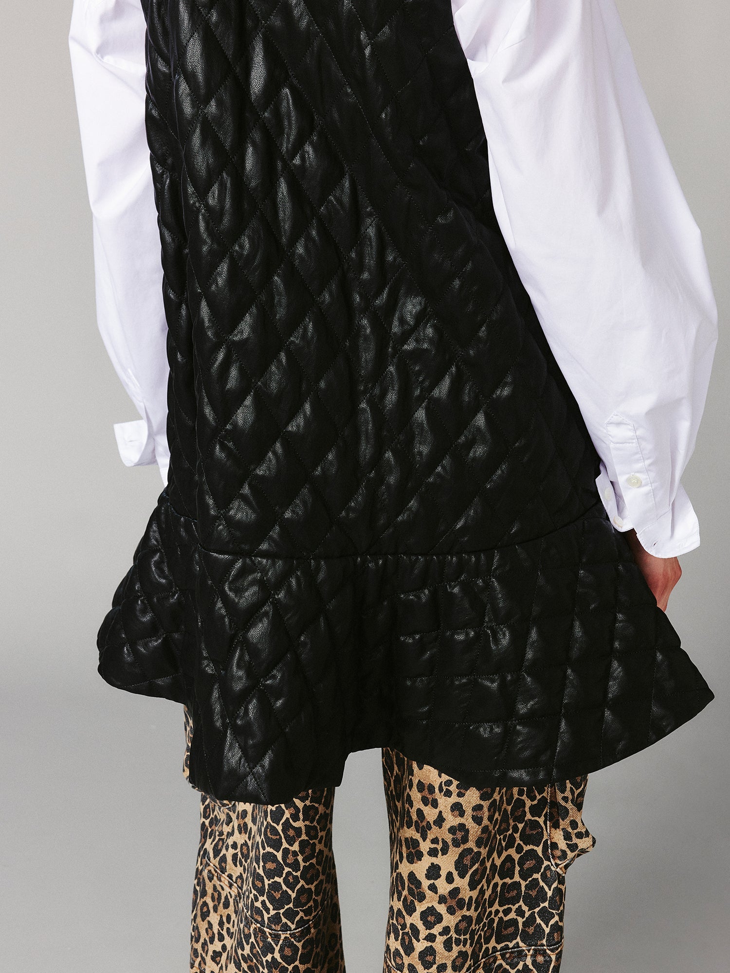 PU ruffled hem vest dress