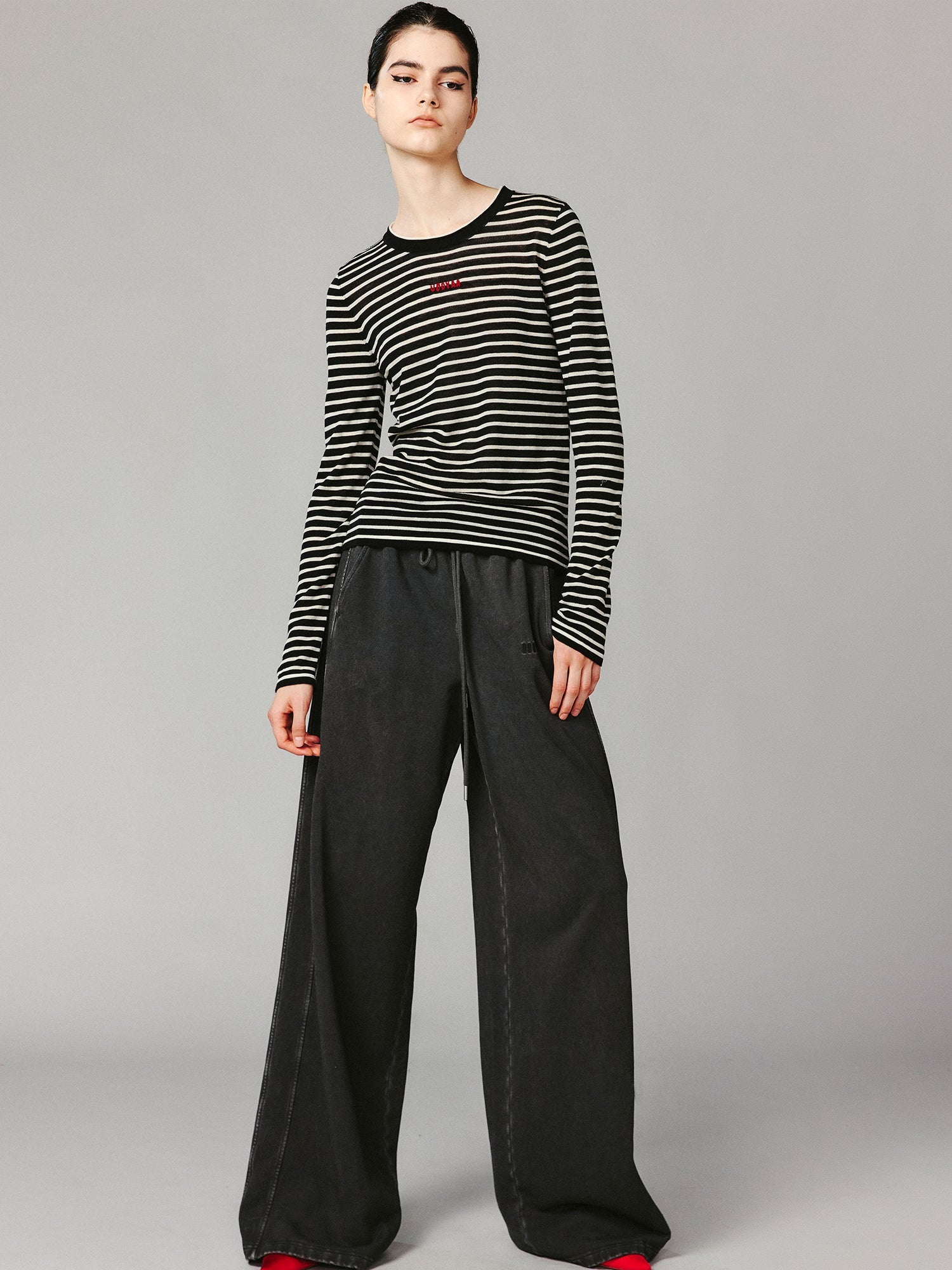 Washed distressed wide-leg sweatpants