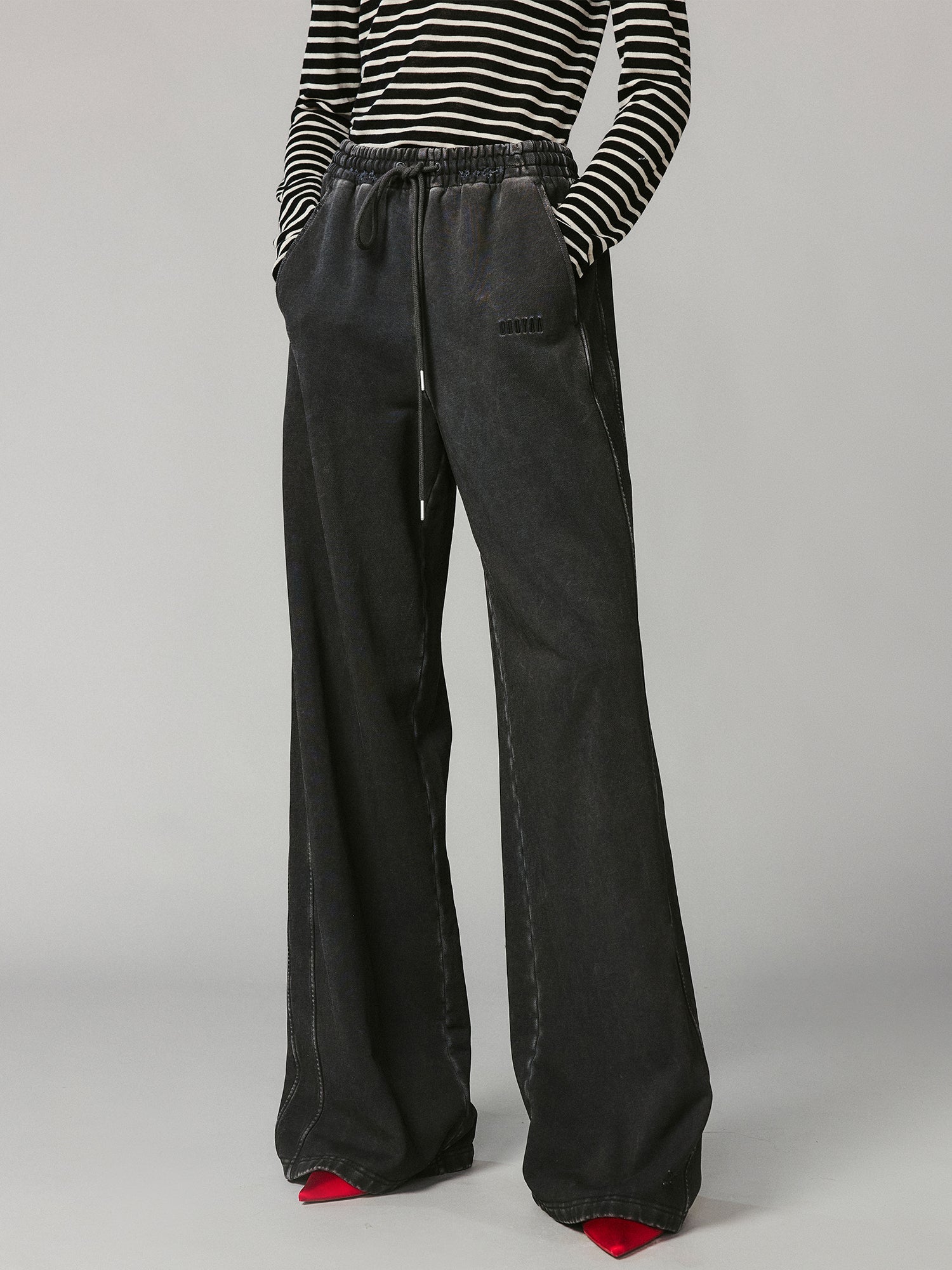 Washed distressed wide-leg sweatpants