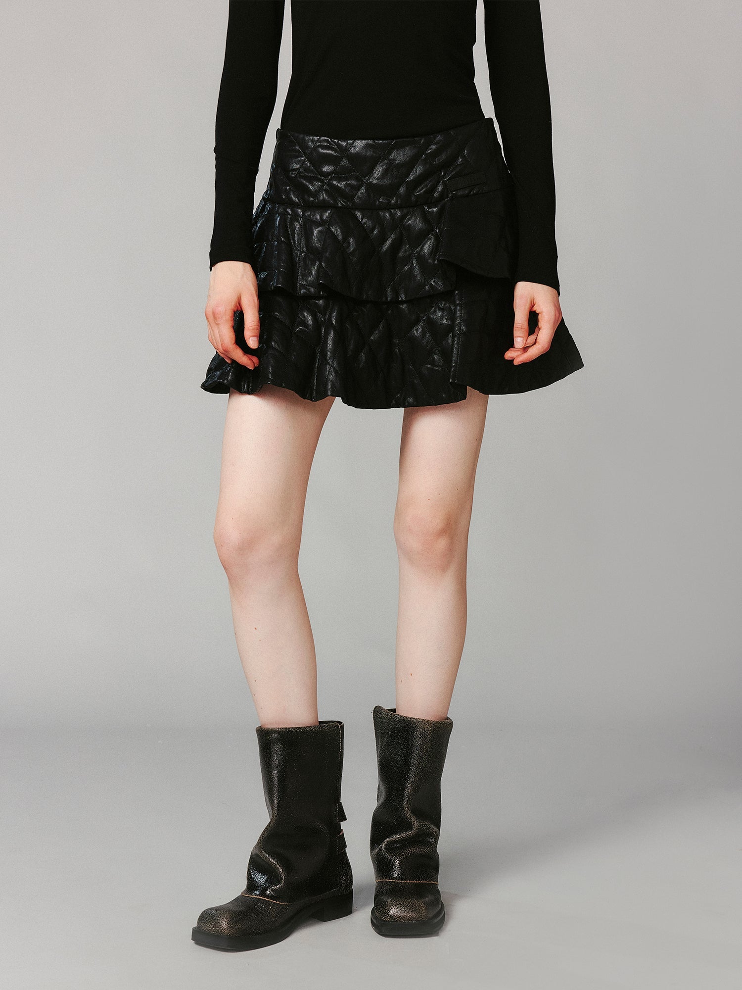 PU ruffle skirt
