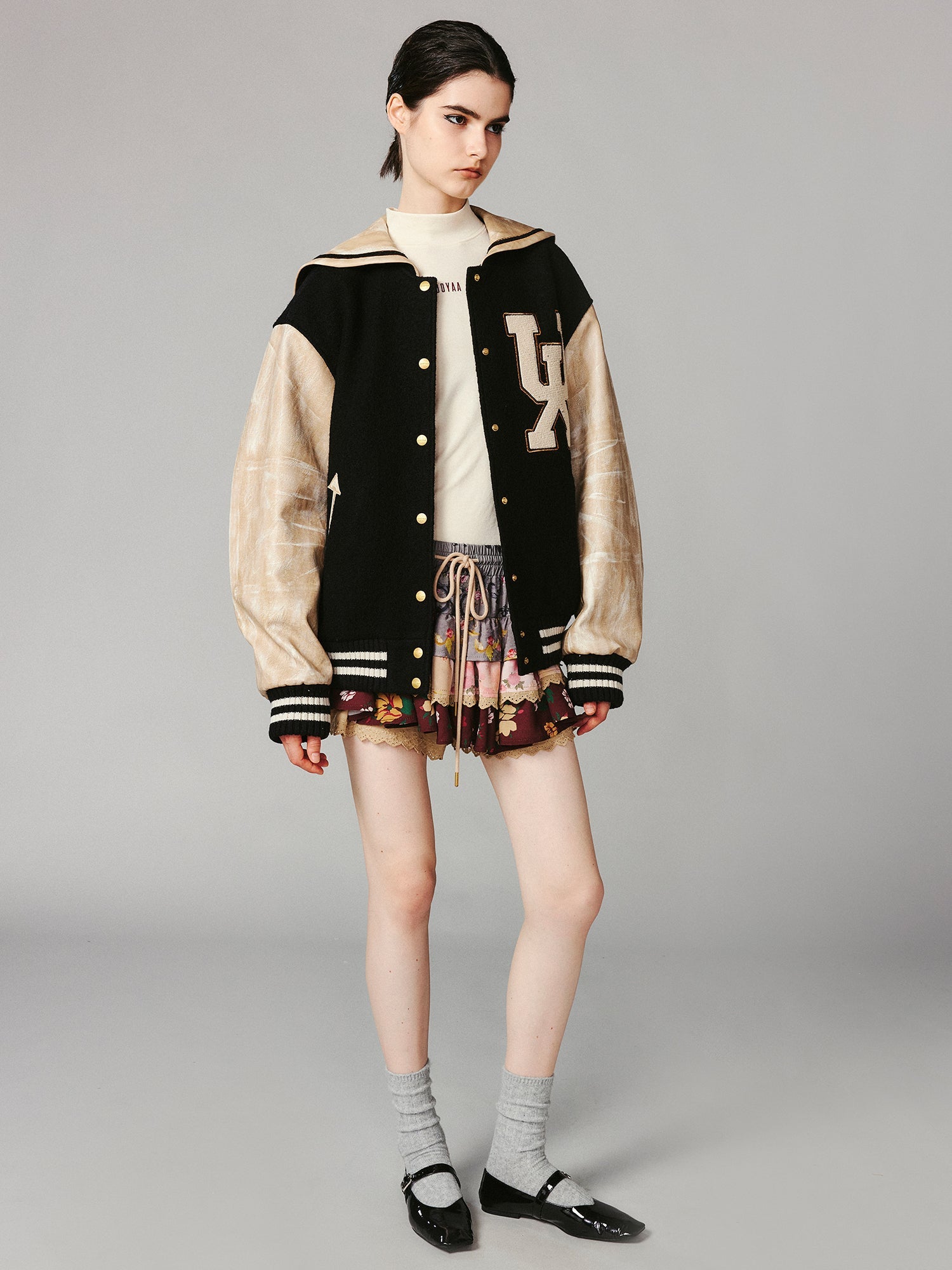 Romantic floral print ruffle skort