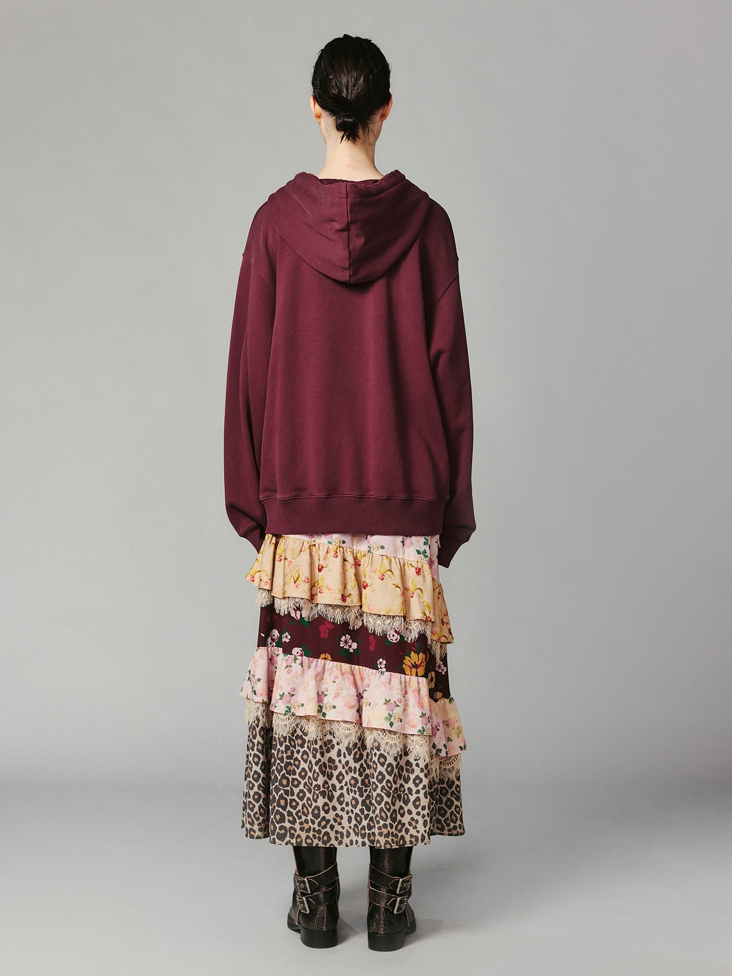 Romantic floral print ruffle maxi skirt