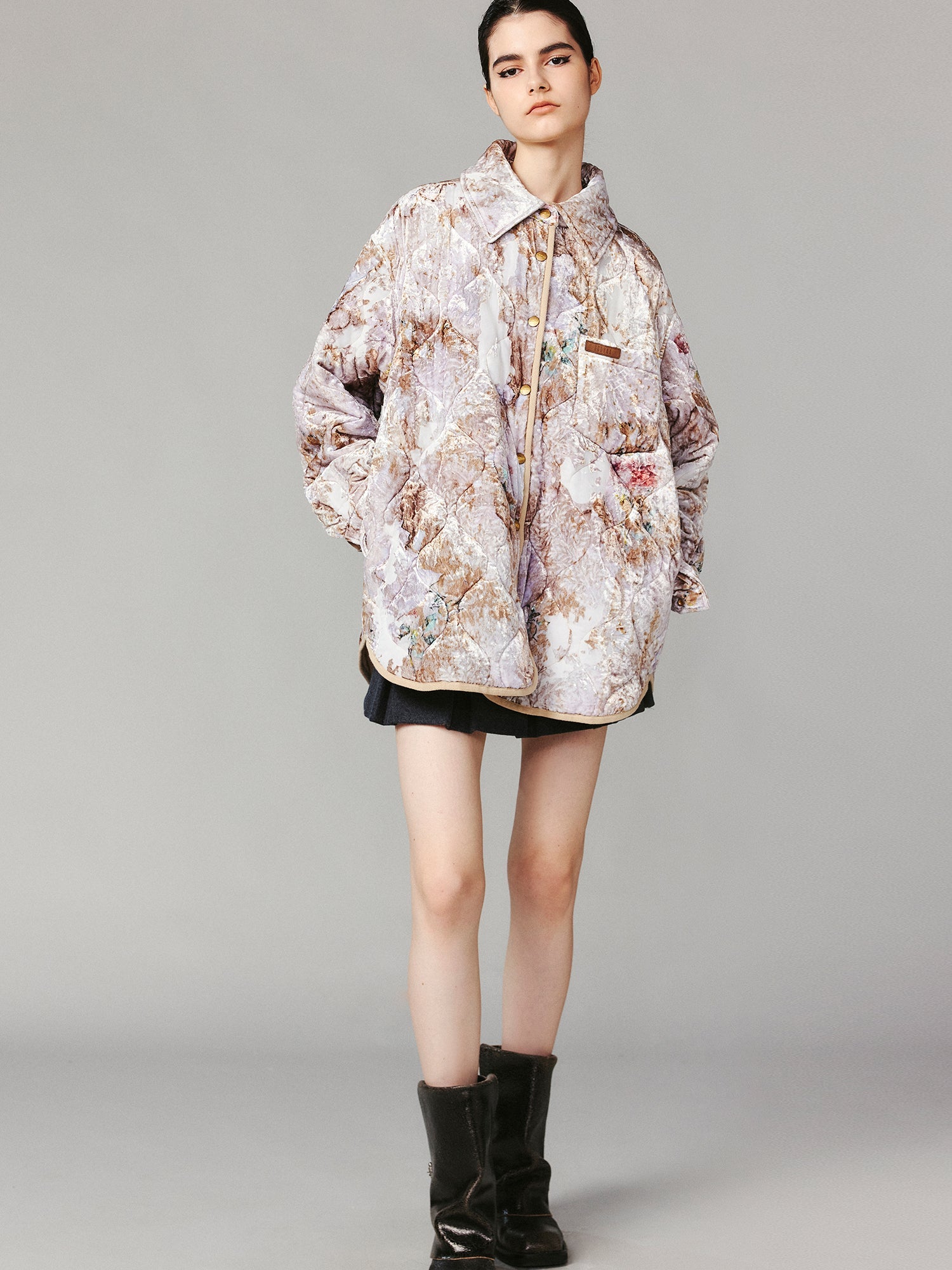 Floral wallpaper velvet burnout shacket