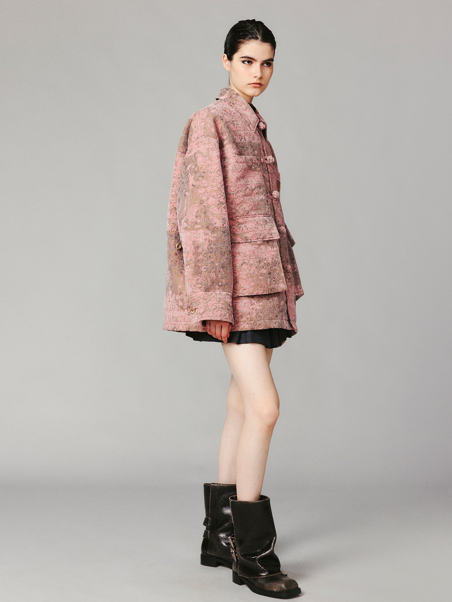 Oversized cotton jacket with floral carpet pattern