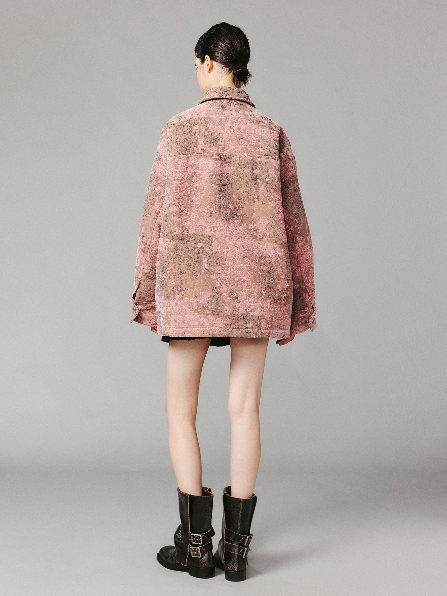 Oversized cotton jacket with floral carpet pattern