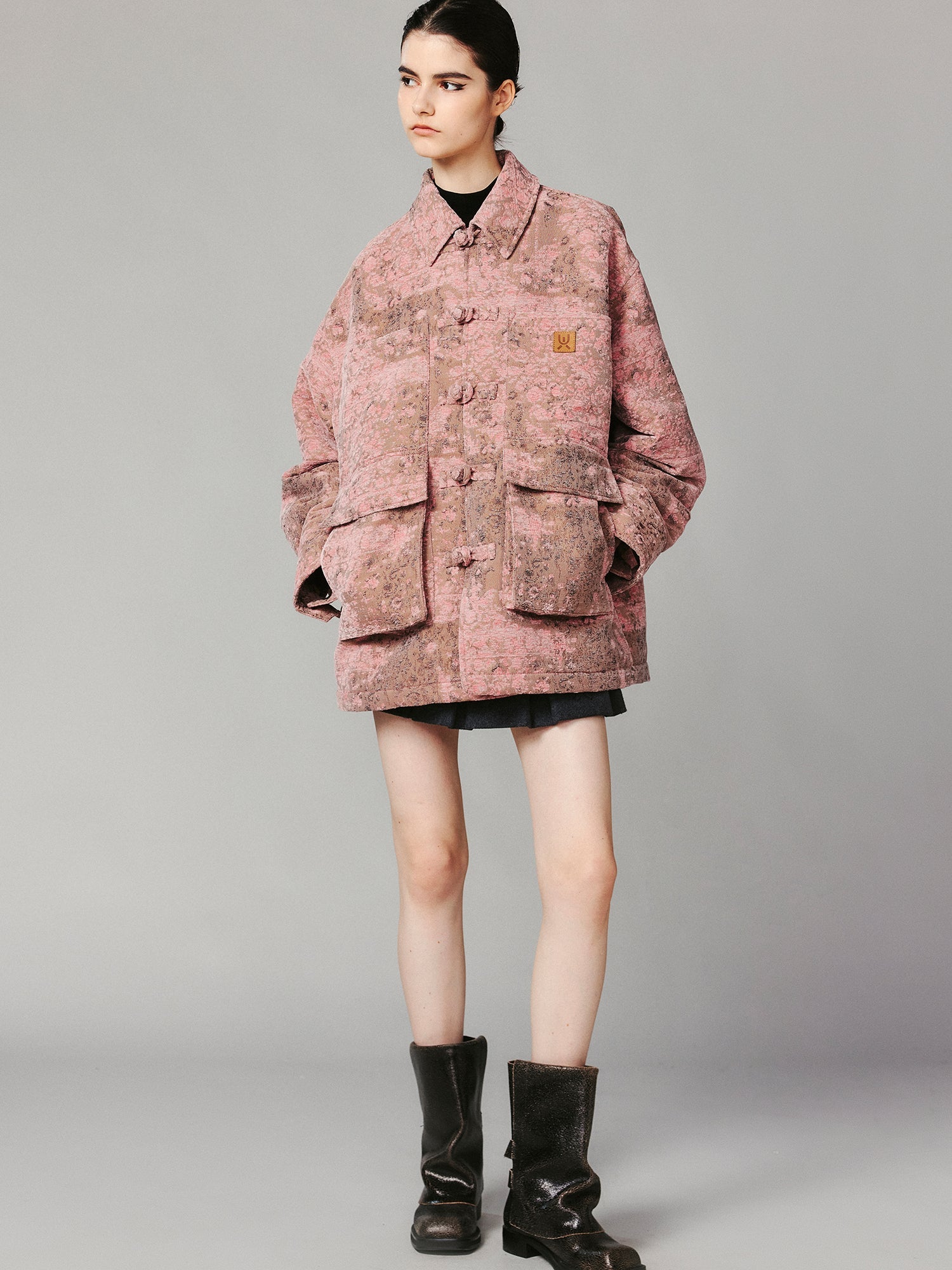 Oversized cotton jacket with floral carpet pattern