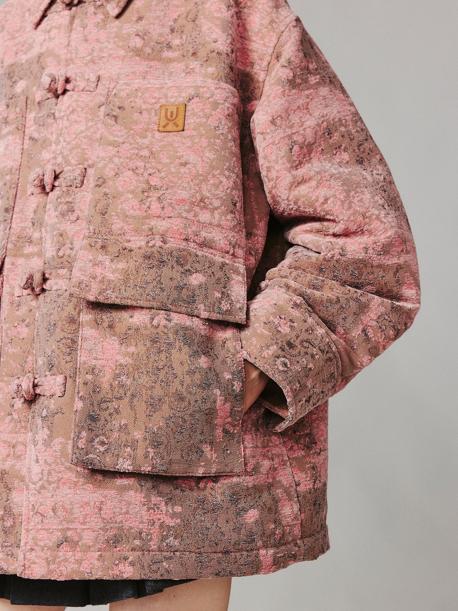 Oversized cotton jacket with floral carpet pattern