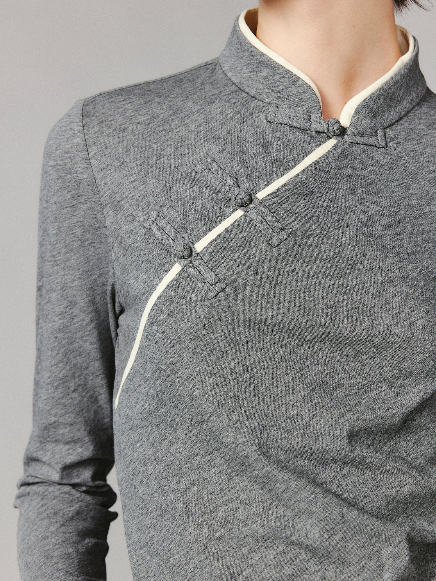 Asymmetrical frog button long sleeve T-shirt