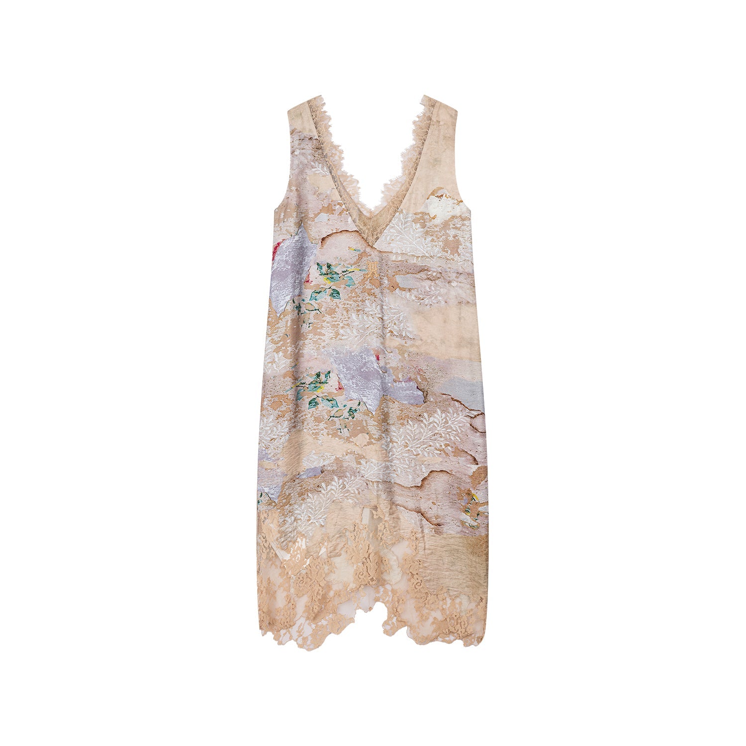 花柄壁紙プリントのレースドレス