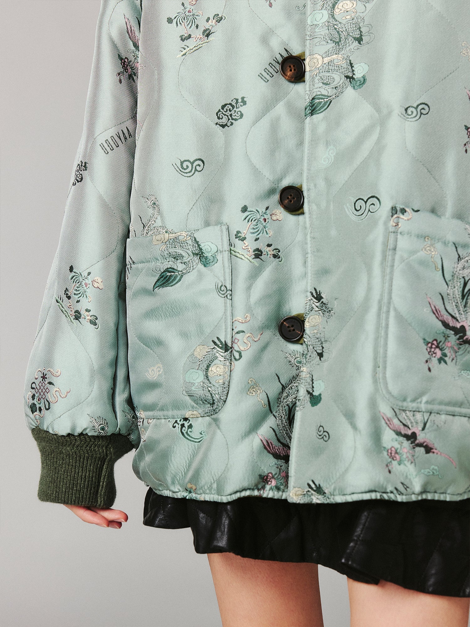 Dragon and phoenix jacquard reversible M65 inner puffer jacket