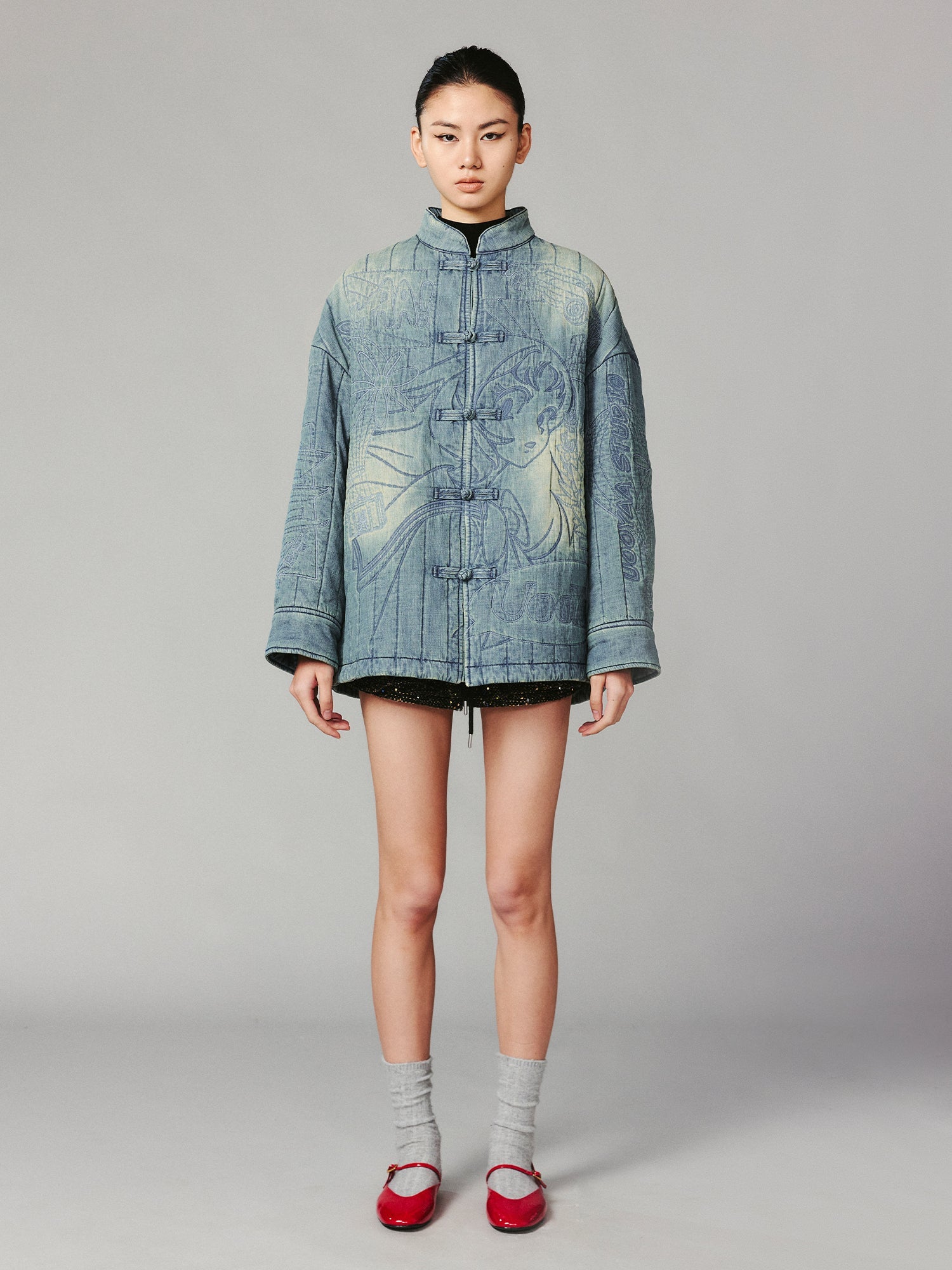 Playful anime girl denim vintage cotton jacket