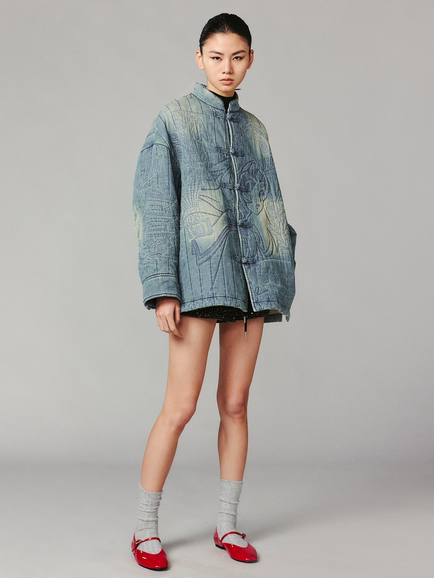 Playful anime girl denim vintage cotton jacket