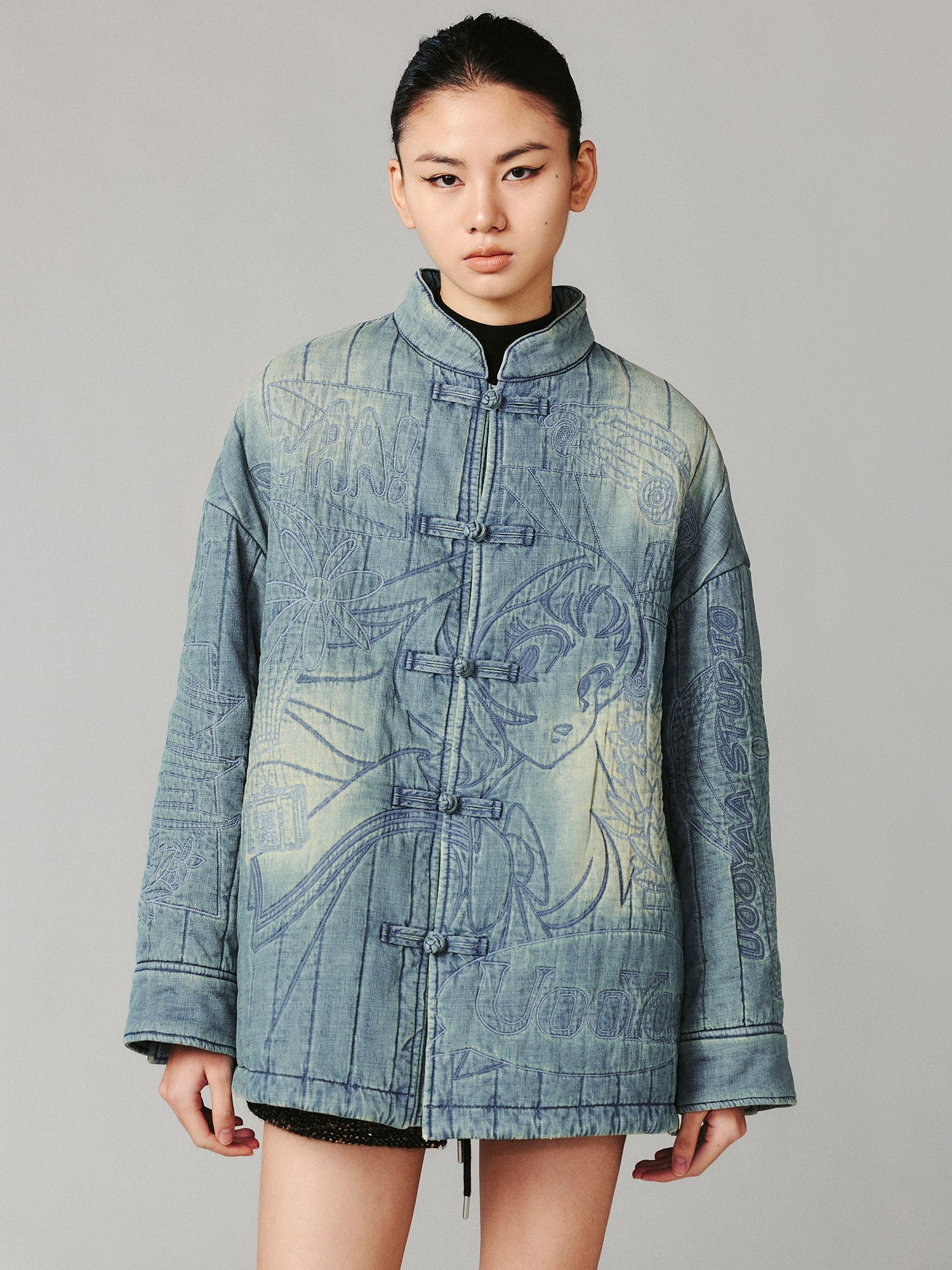Playful anime girl denim vintage cotton jacket
