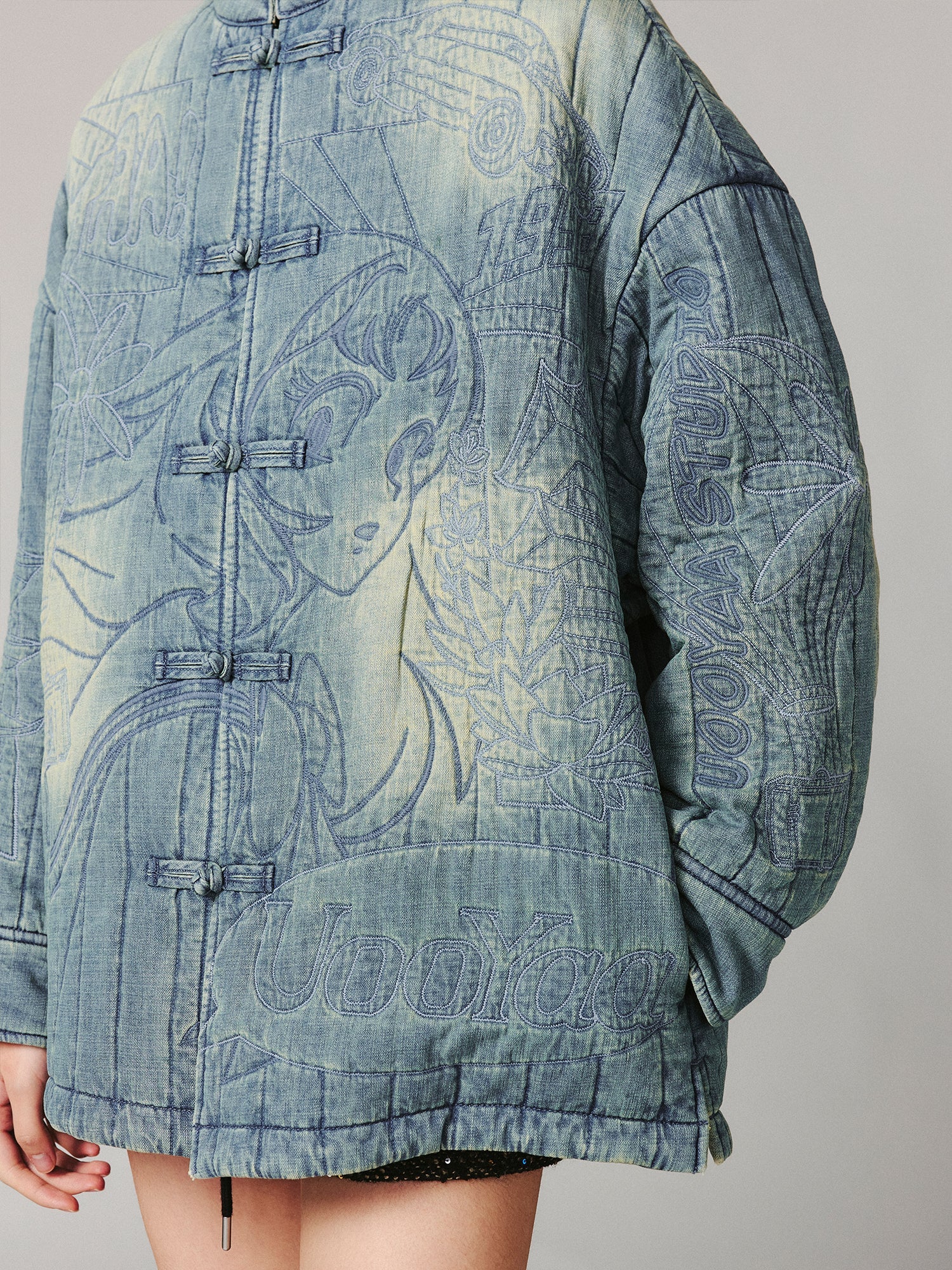 Playful anime girl denim vintage cotton jacket