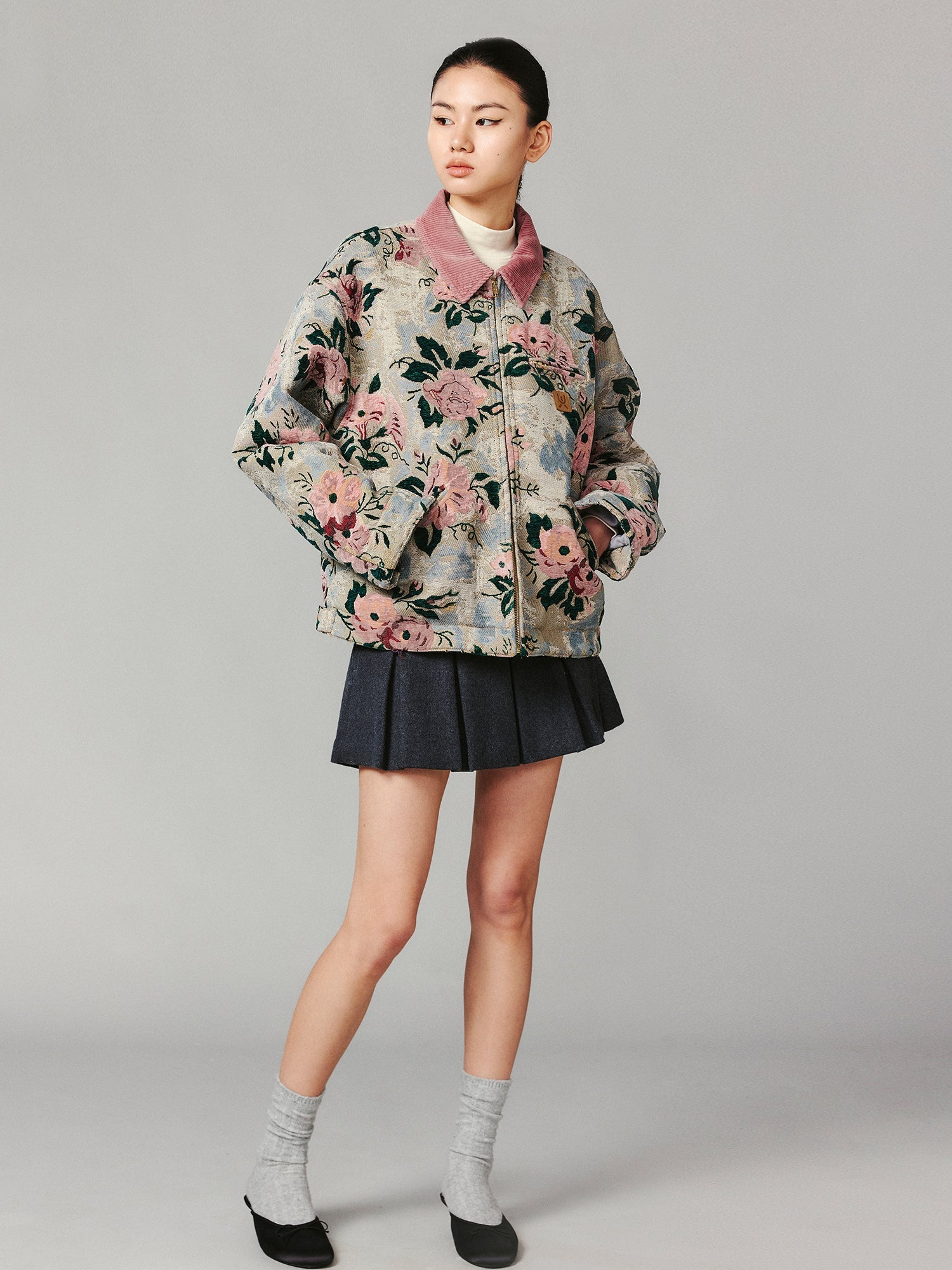 Vintage romantic wallpaper floral Detroit jacket woven blanket coat