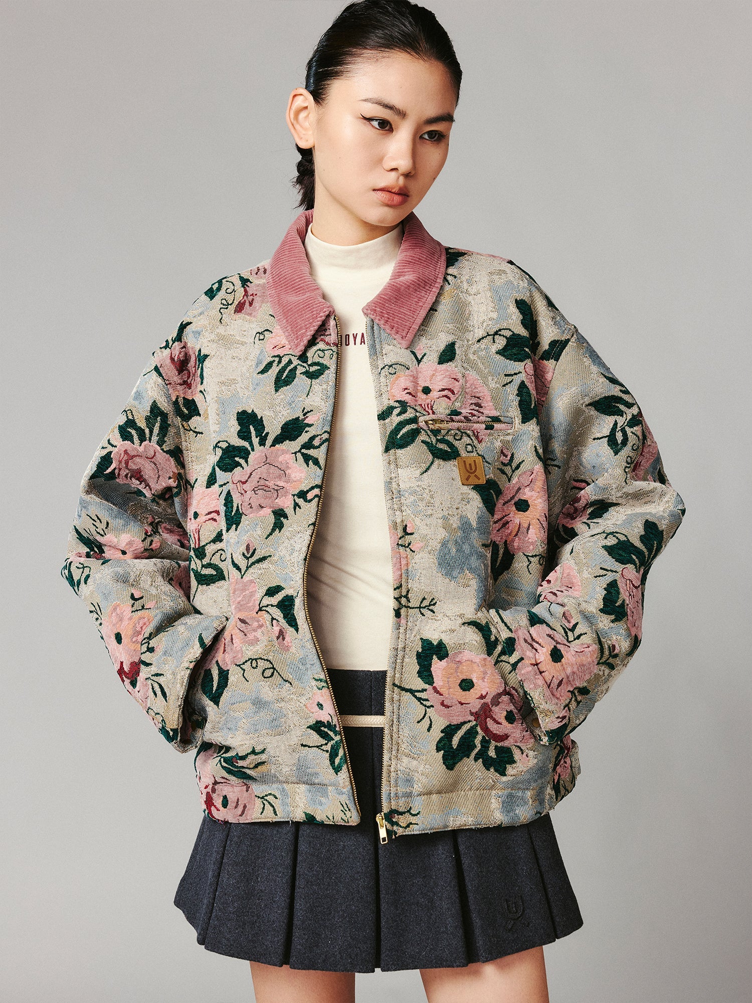 Vintage romantic wallpaper floral Detroit jacket woven blanket coat