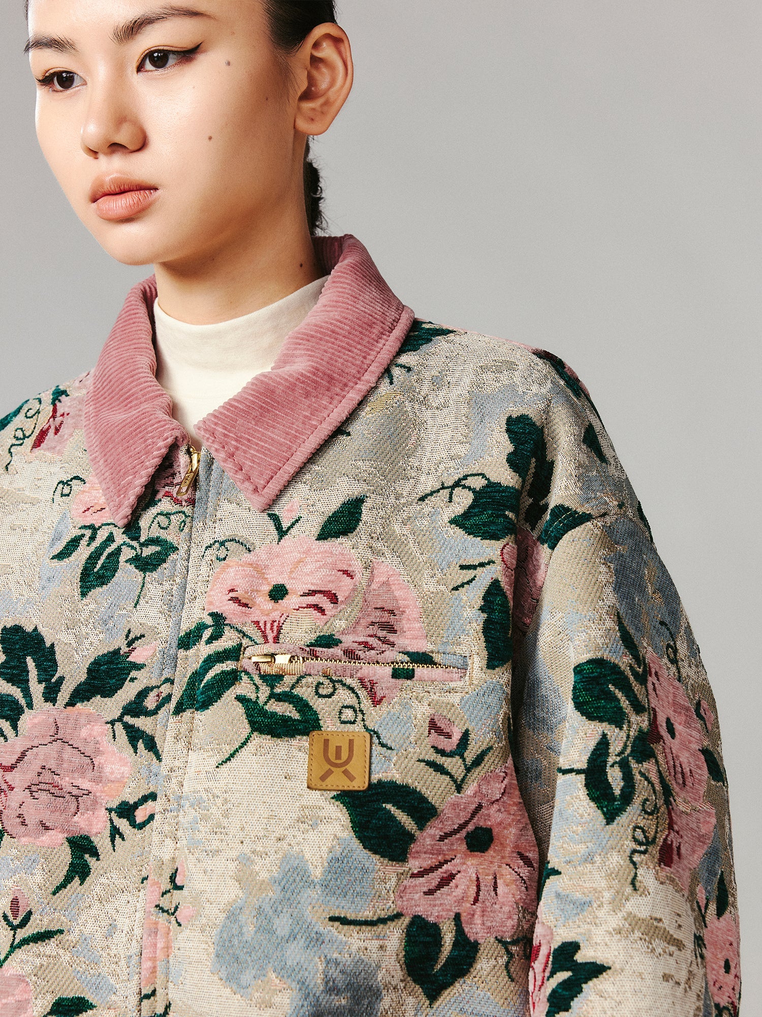 Vintage romantic wallpaper floral Detroit jacket woven blanket coat