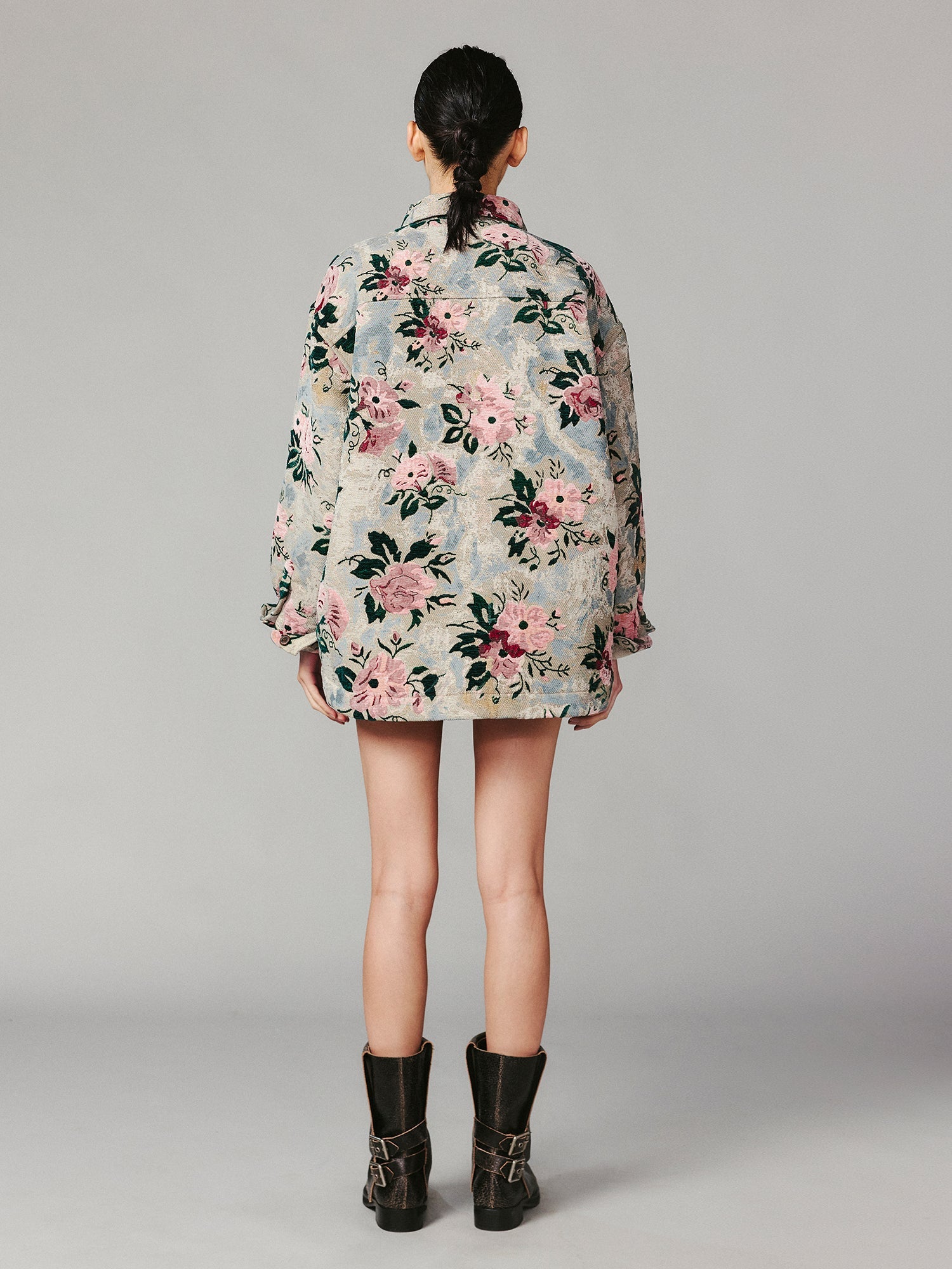 Vintage romantic wallpaper floral shirt-style woven blanket jacket