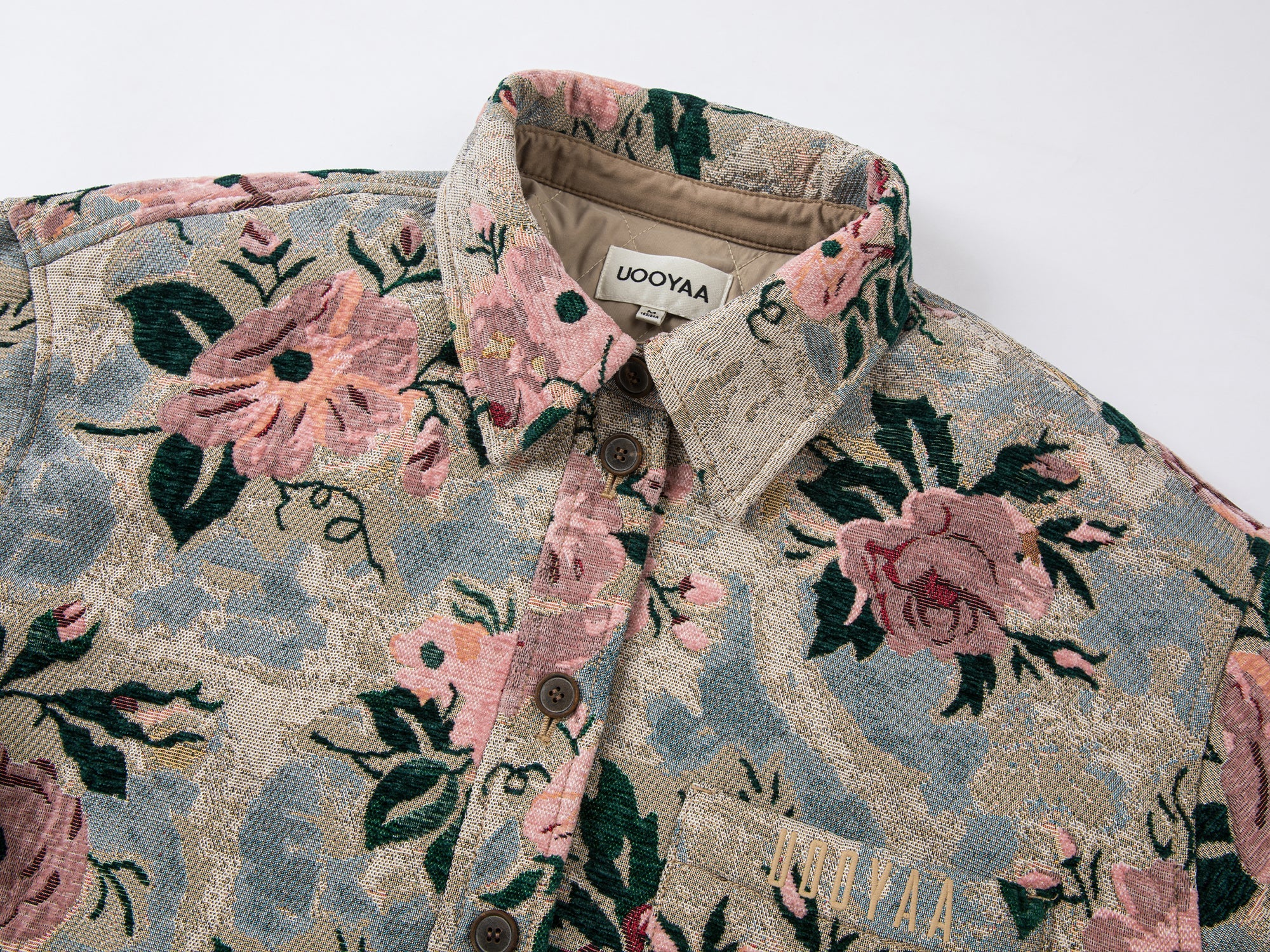Vintage romantic wallpaper floral shirt-style woven blanket jacket