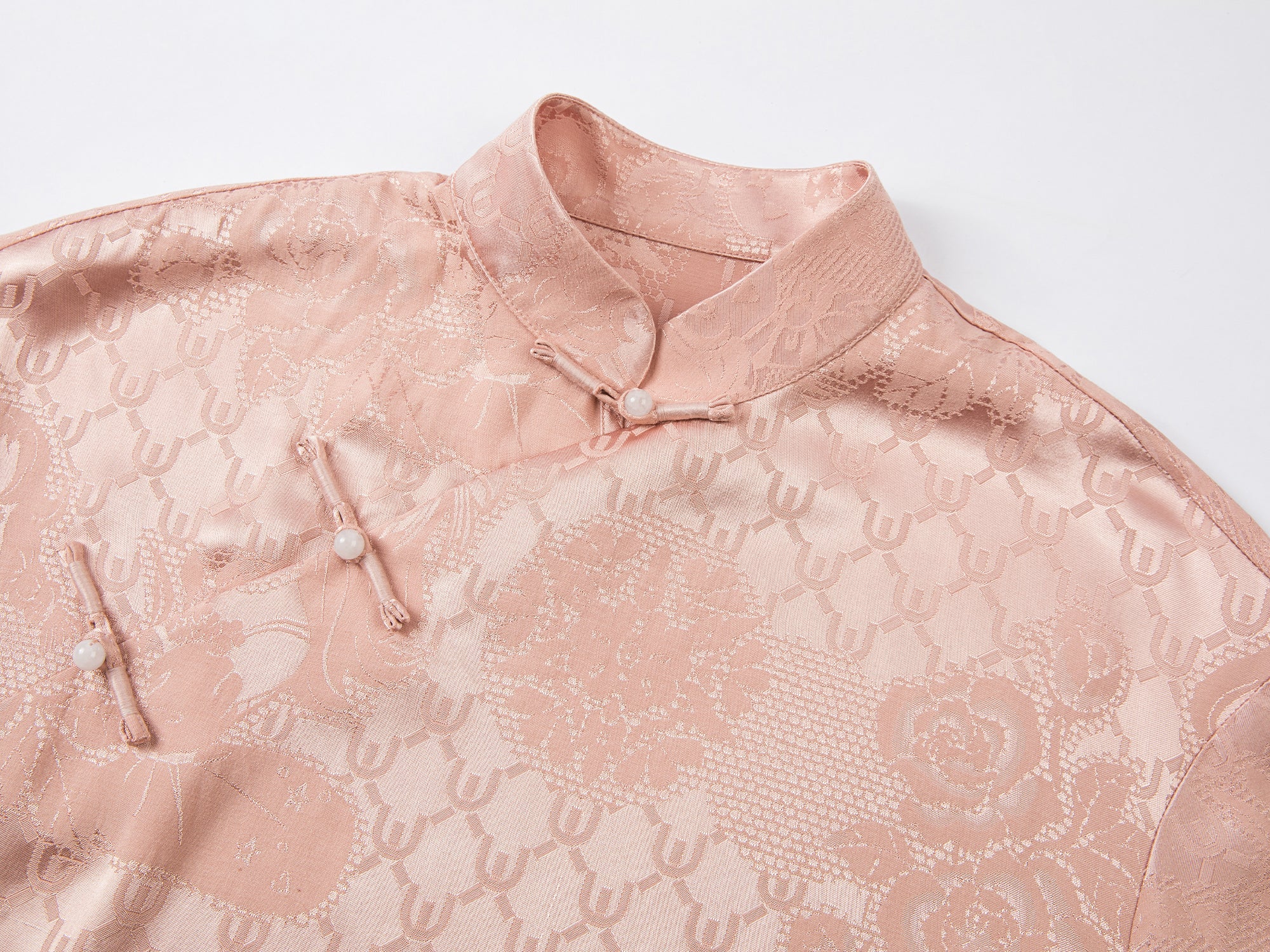 Vintage anime girl satin jacquard asymmetrical placket mandarin collar dress