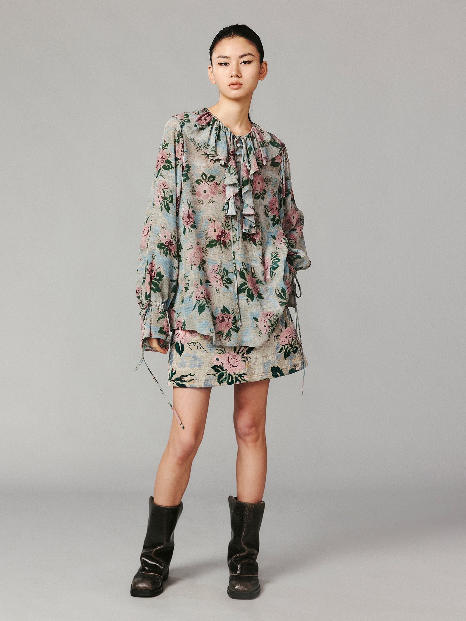 Vintage romantic wallpaper floral jacquard woven skirt