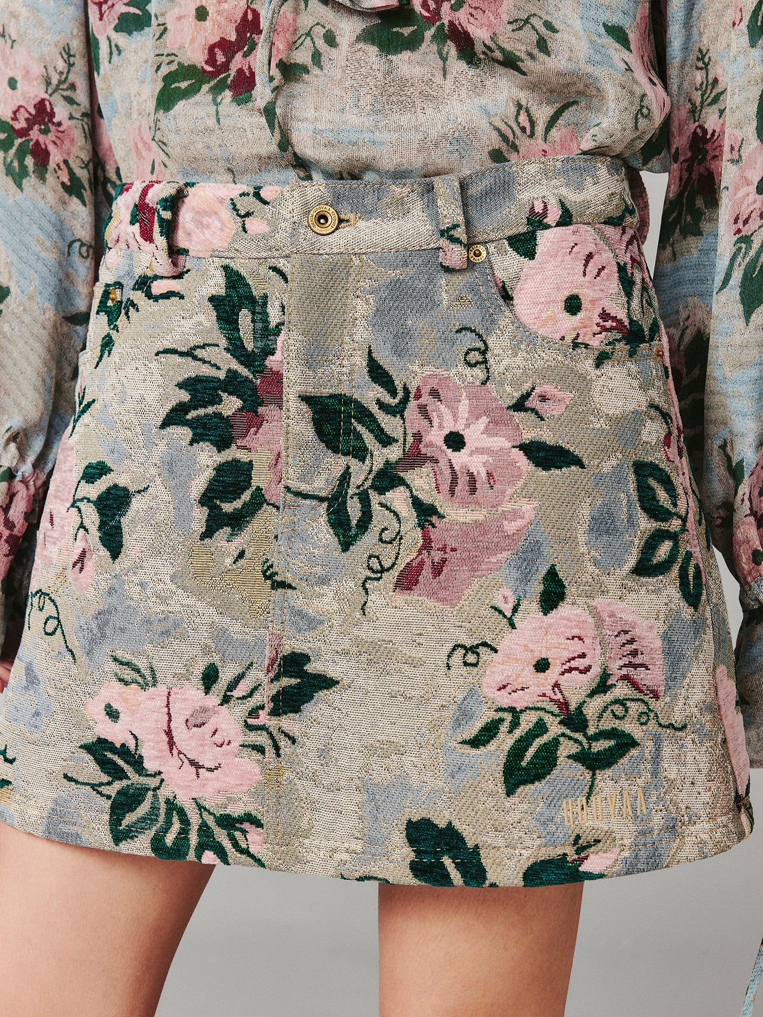 Vintage romantic wallpaper floral jacquard woven skirt