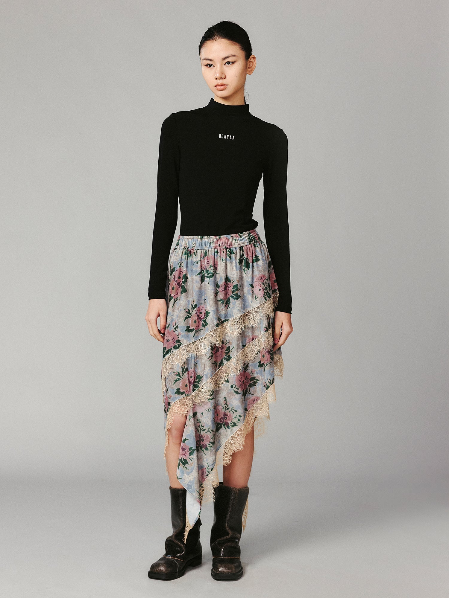 Vintage romantic wallpaper floral asymmetric velvet cake skirt