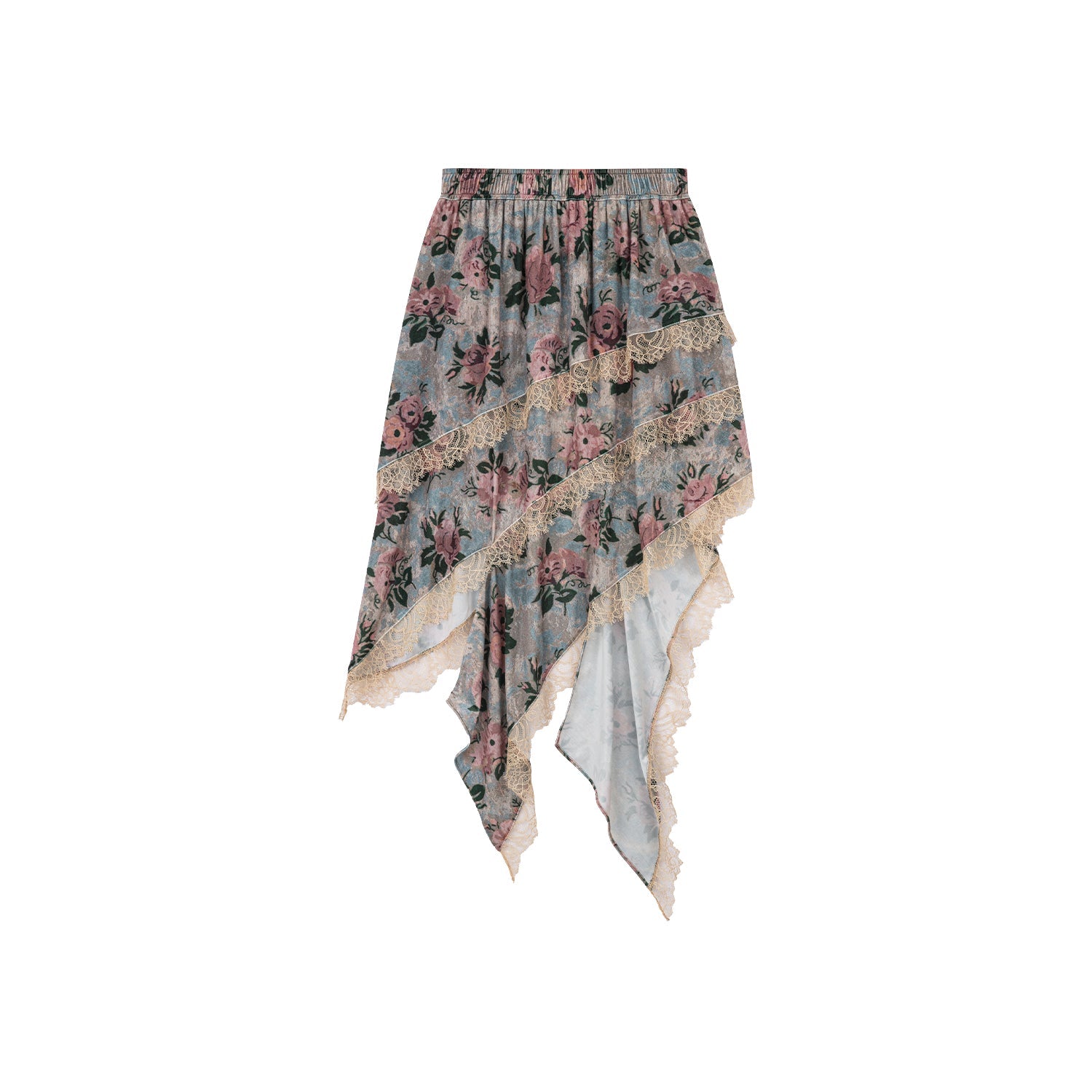 Vintage romantic wallpaper floral asymmetric velvet cake skirt