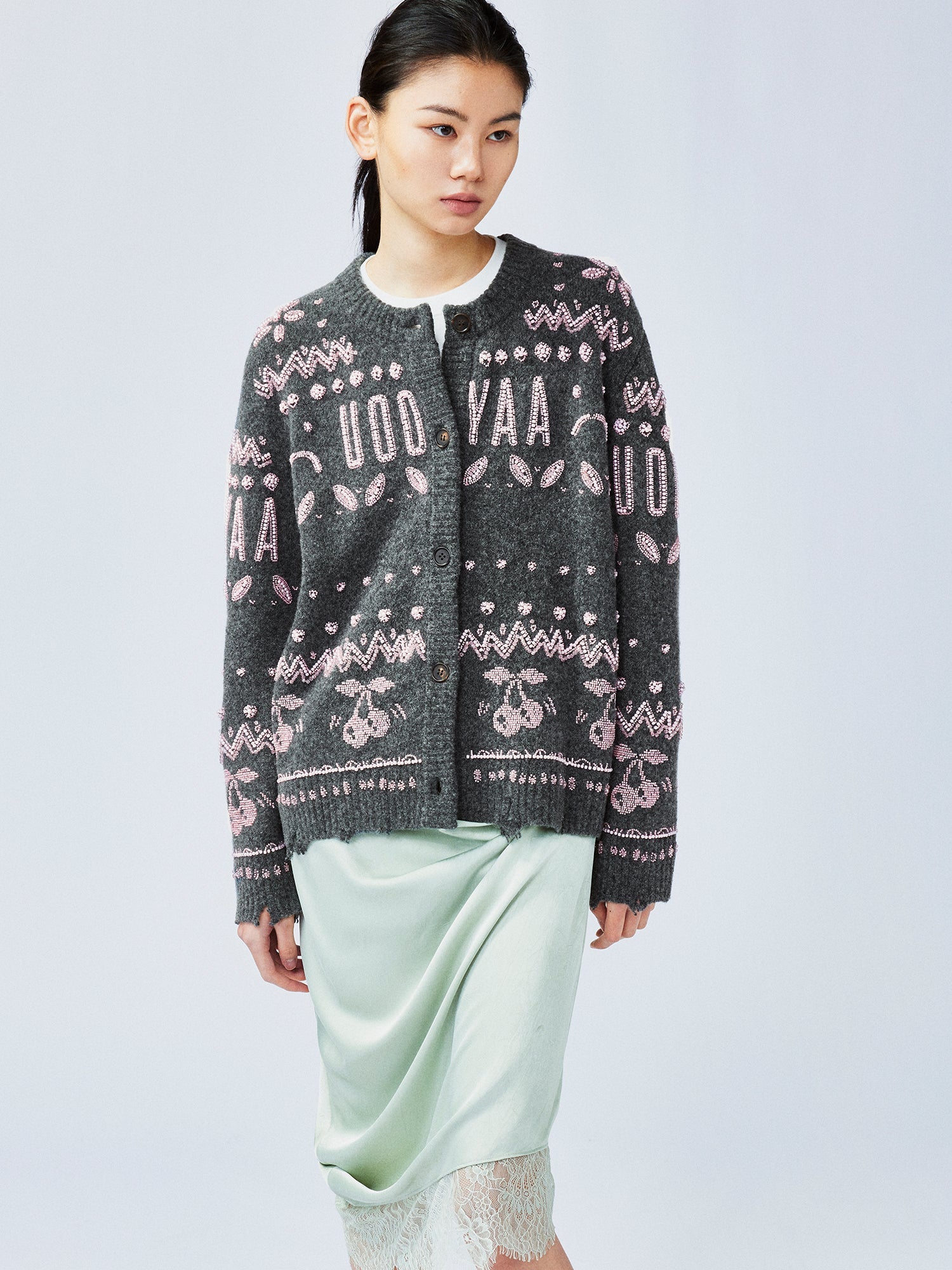 Elegant beaded Fair Isle cardigan