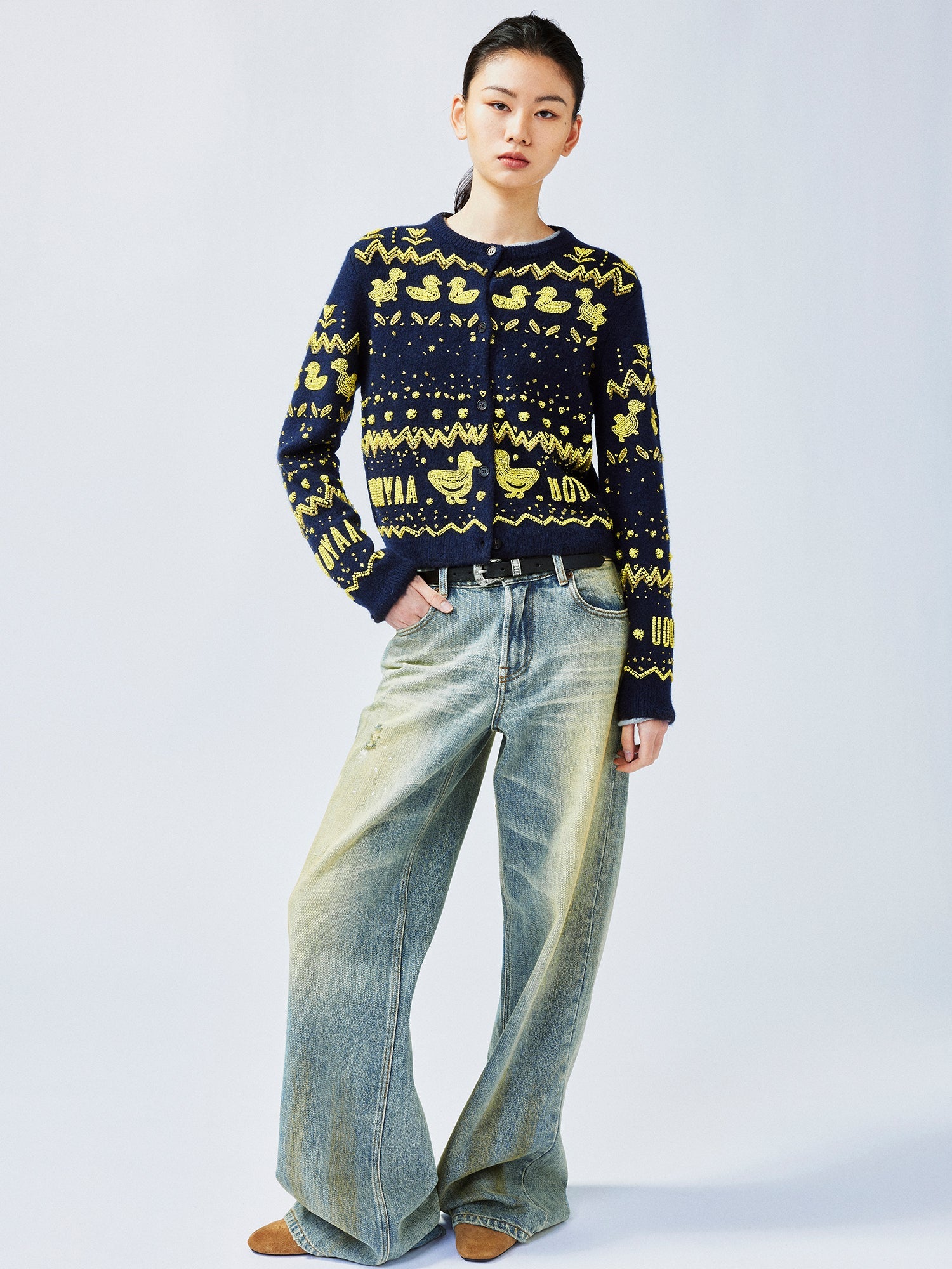 Elegant beaded Fair Isle cardigan