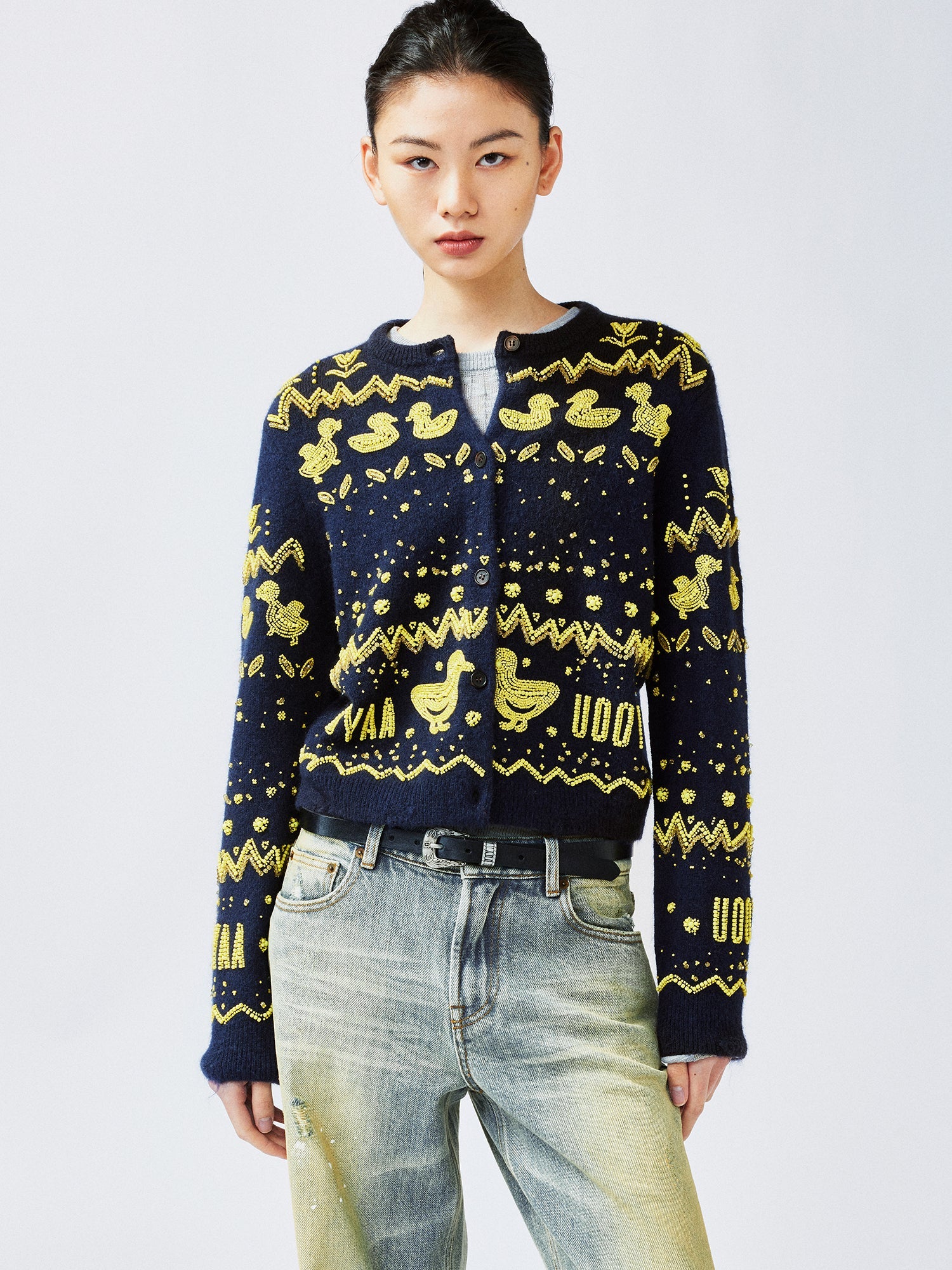 Elegant beaded Fair Isle cardigan